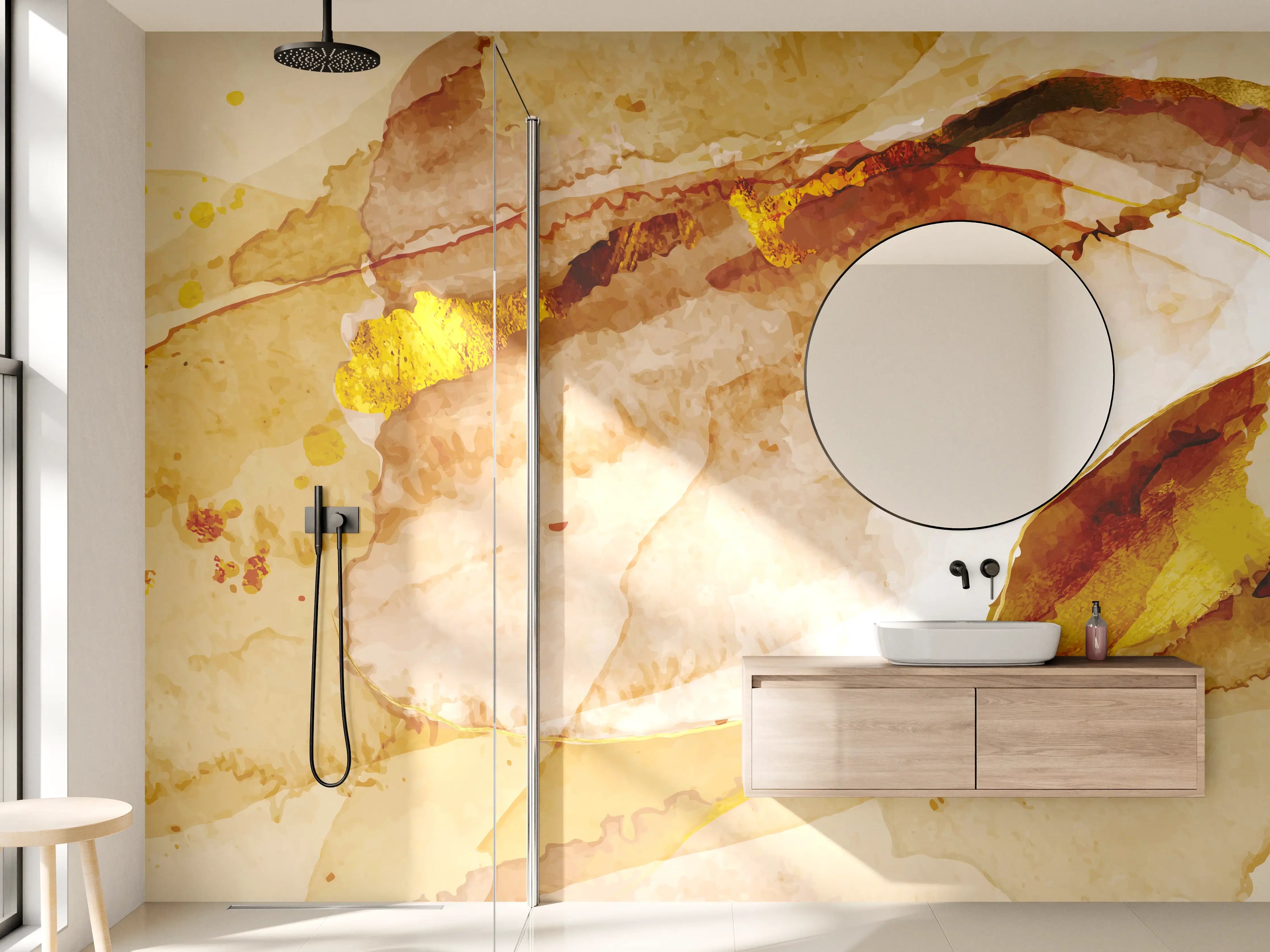 Wandverkleidung Bad - Abstrakte Aquarell Gold-Nuancen