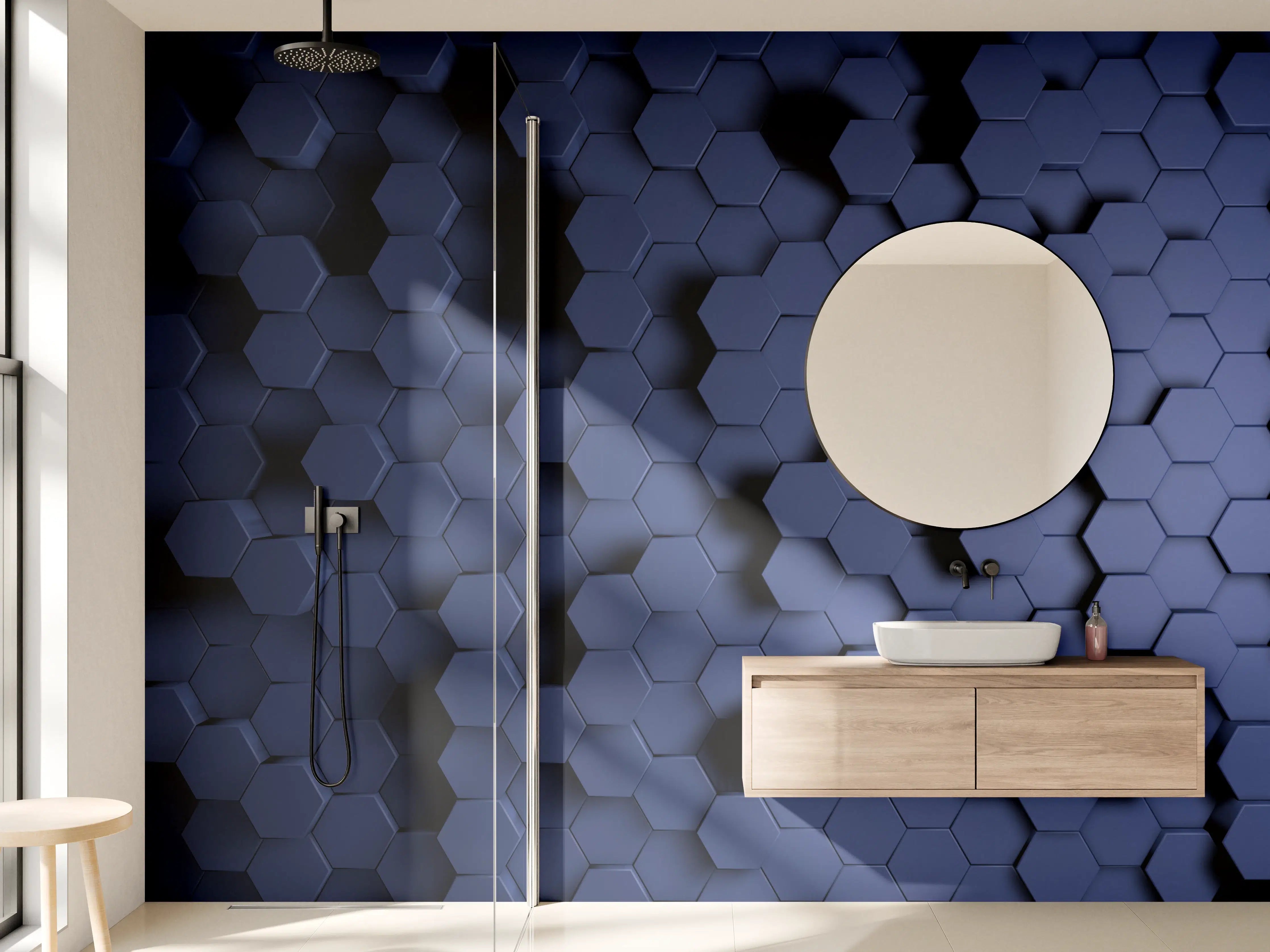 Wandverkleidung Bad - Abstrakte Blau-Hexagon-Struktur