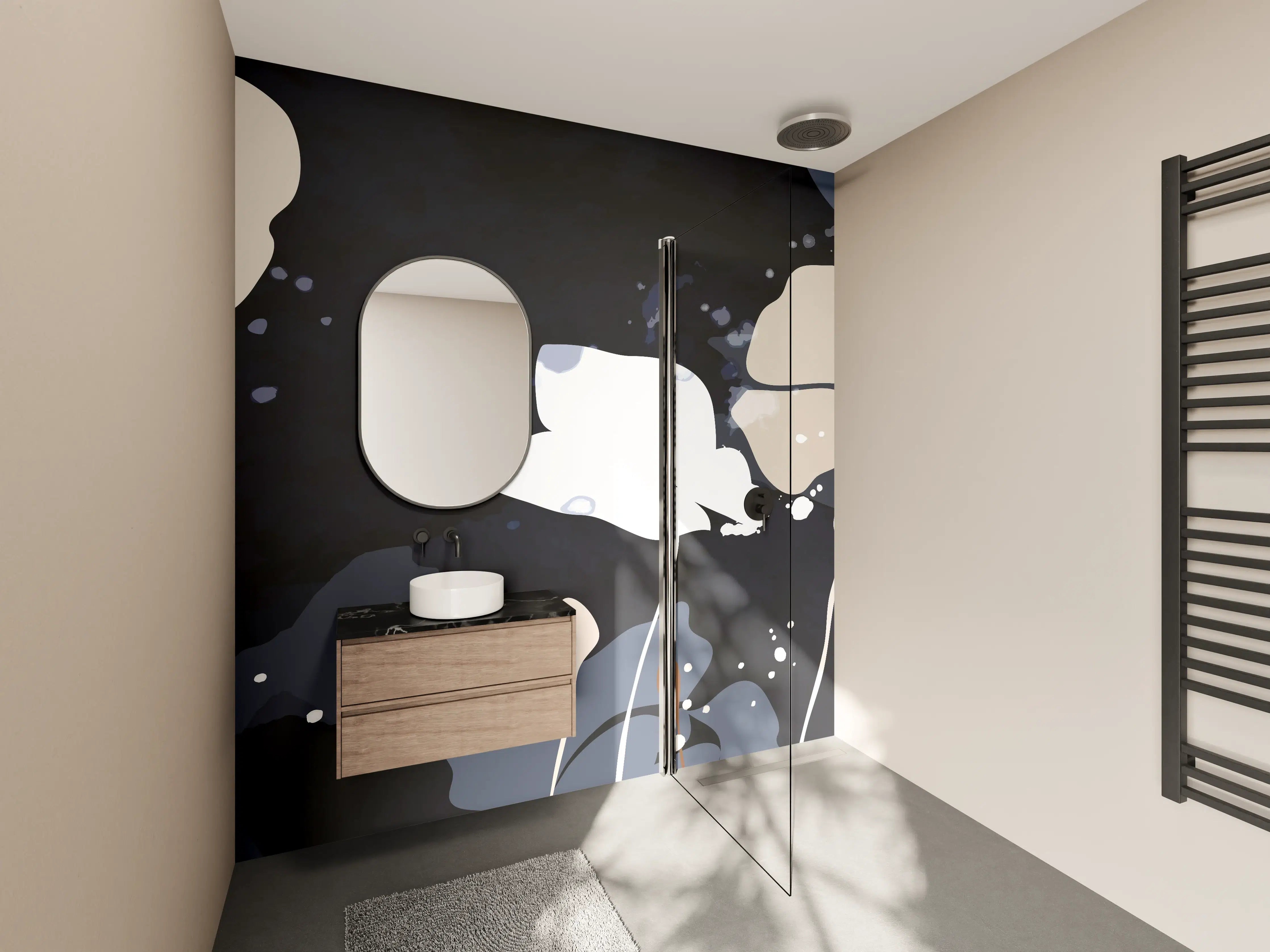 Wandverkleidung Bad - Abstrakte Blumen Dunkles Design