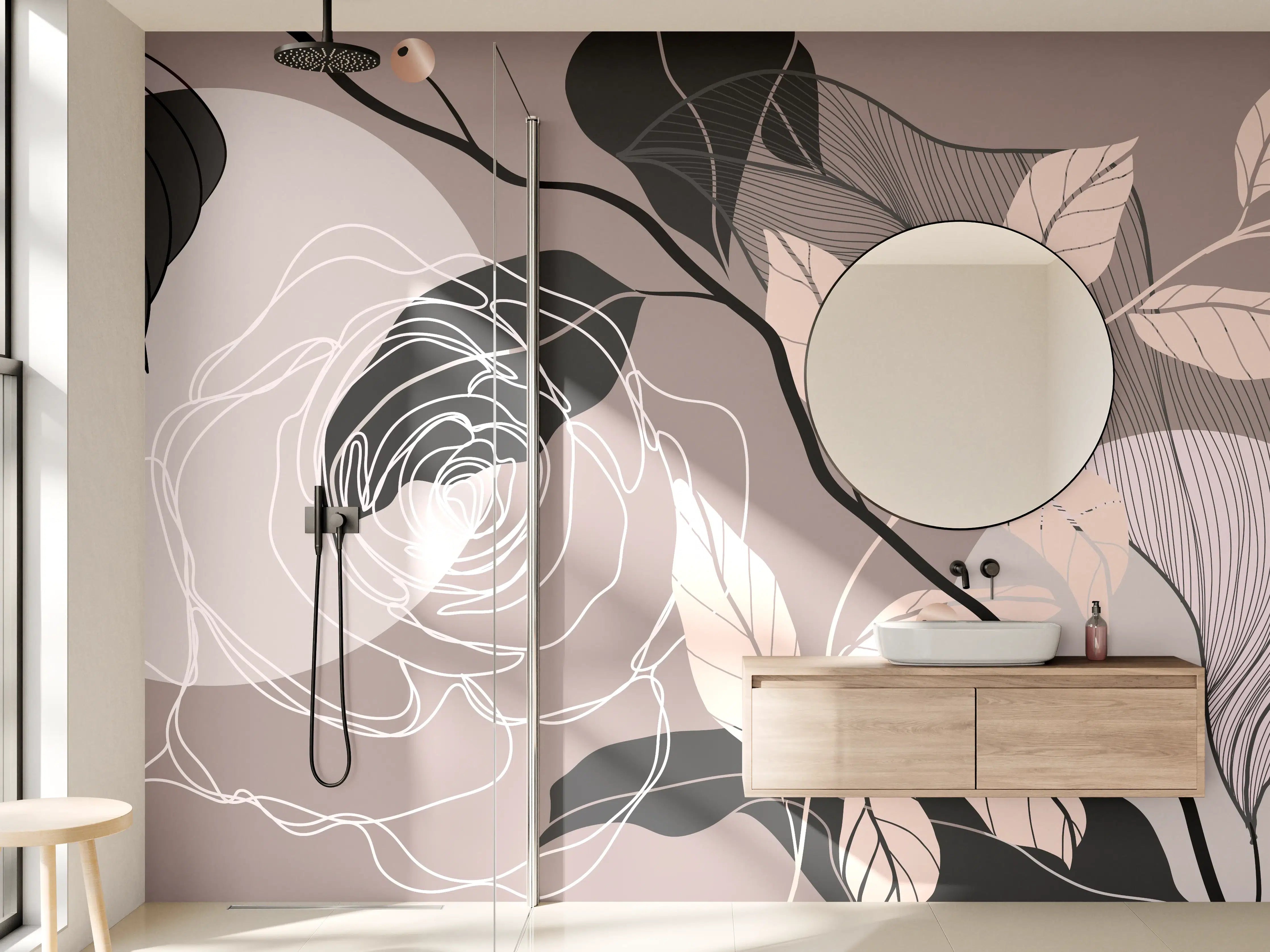 Wandverkleidung Bad - Abstrakte Blumen Illustration