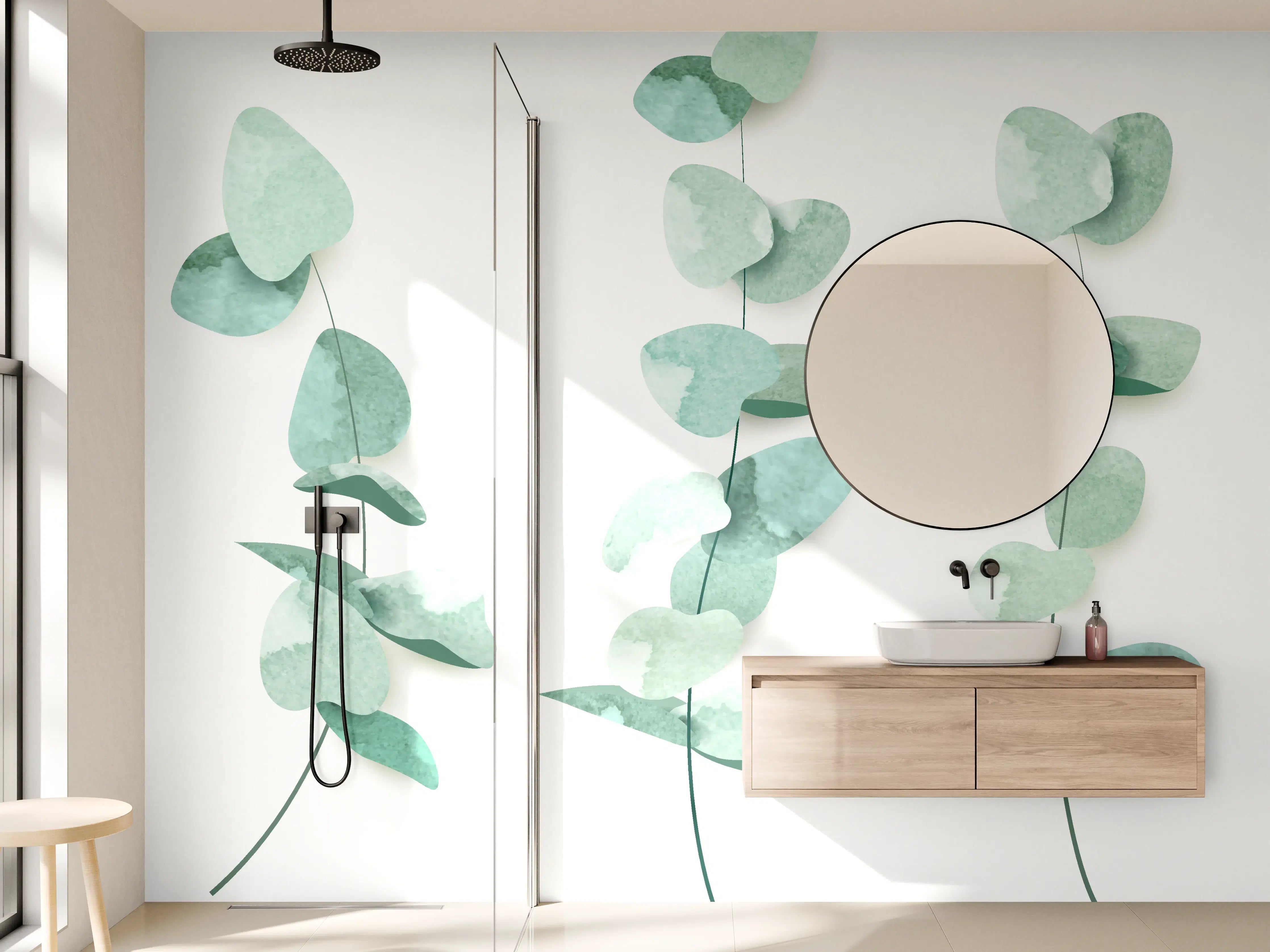 Wandverkleidung Bad - Abstrakte Eukalyptus Aquarell Kunst