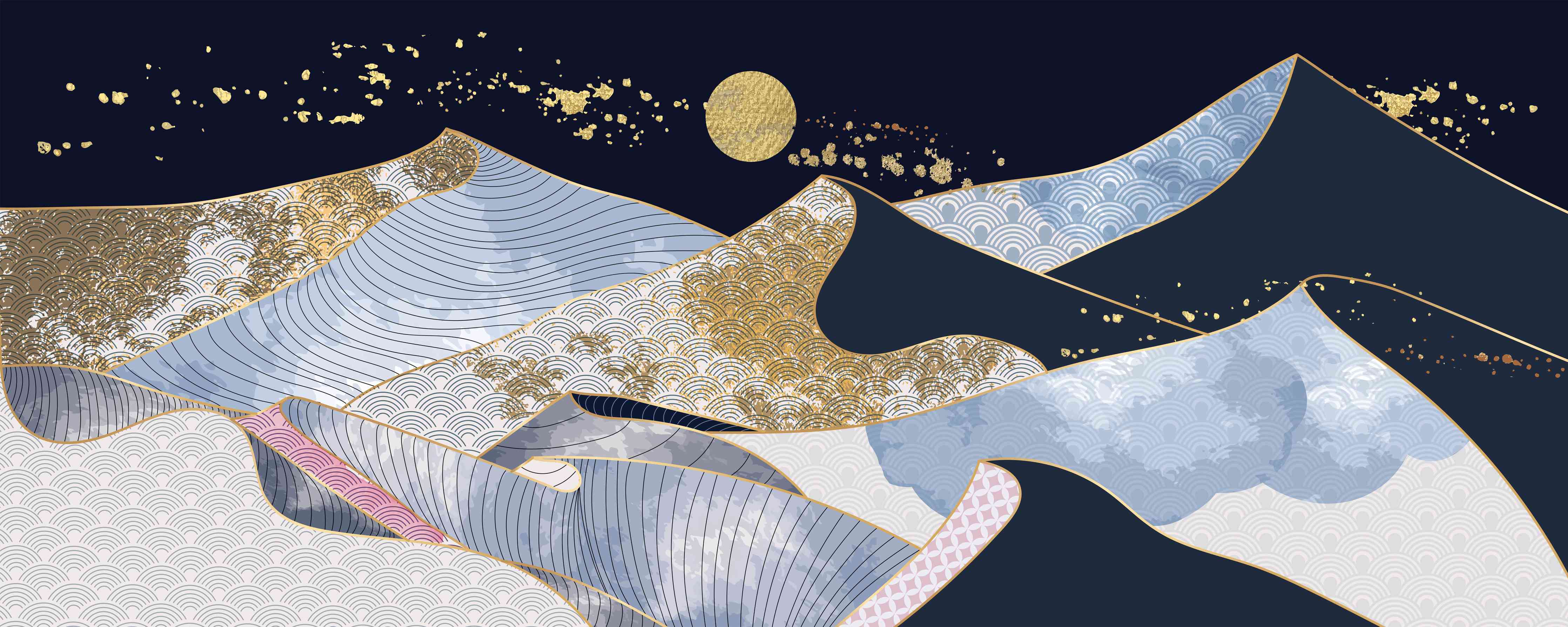 Wandverkleidung Bad-Abstrakte Gold-Mond-Nacht