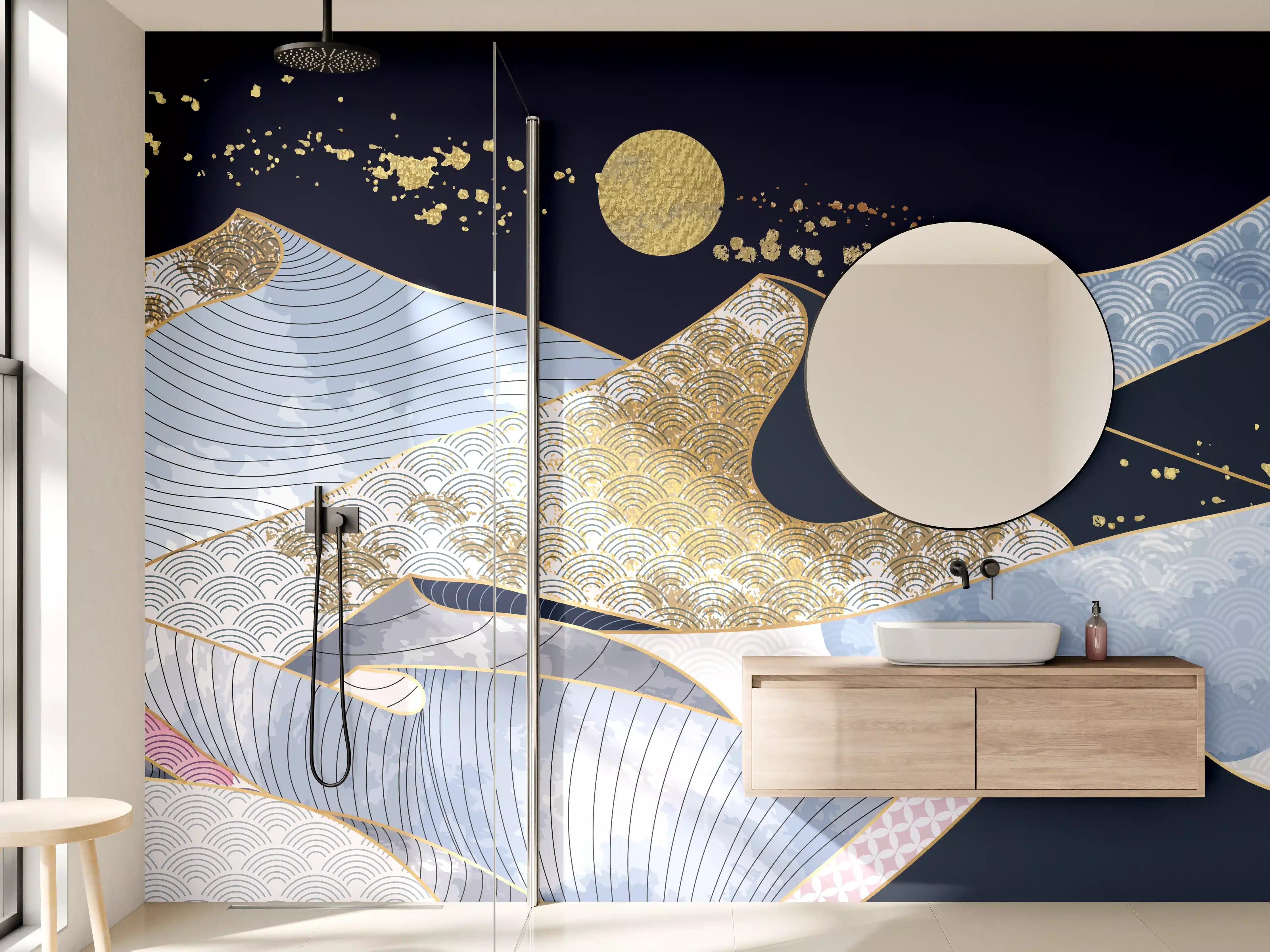 Wandverkleidung Bad - Abstrakte Gold-Mond-Nacht