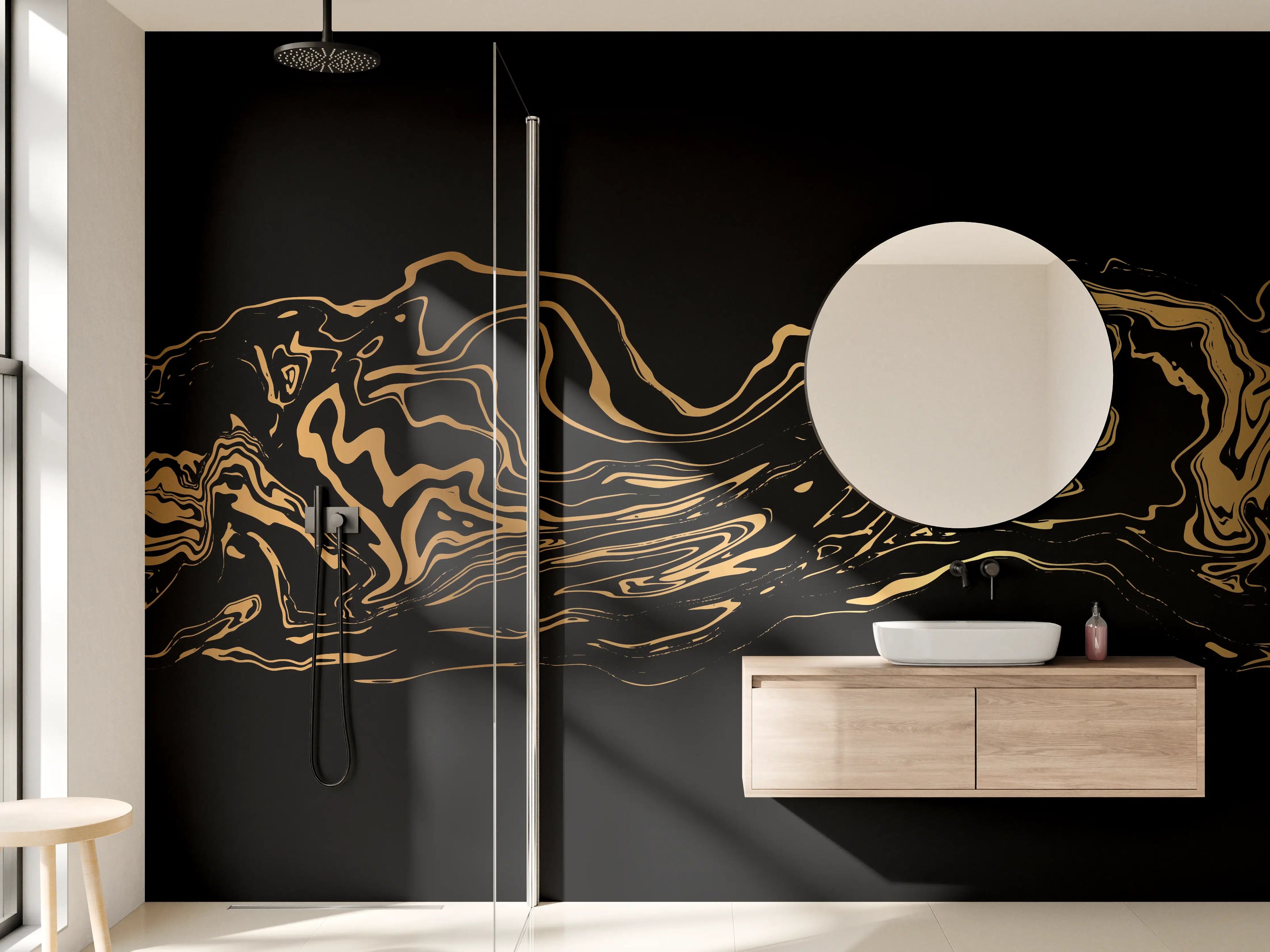 Wandverkleidung Bad - Abstrakte Gold-Schwarz Kunst