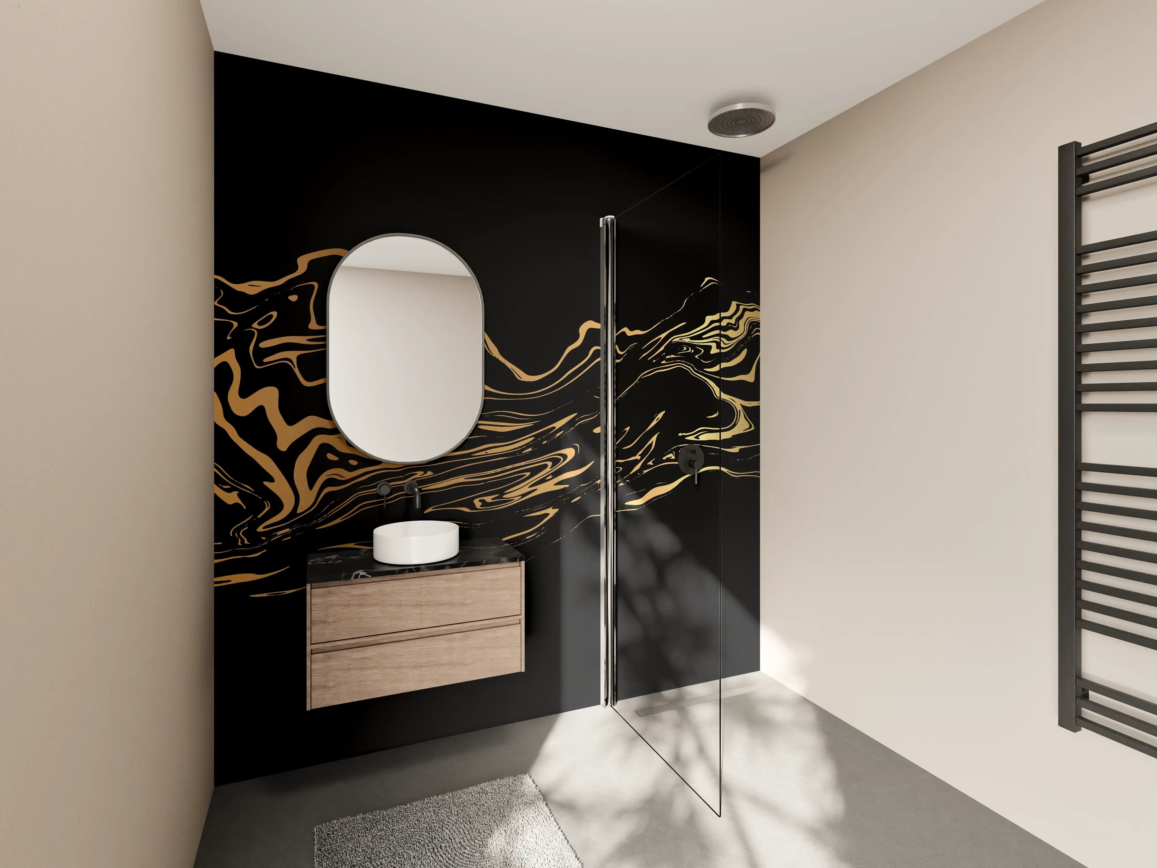 Wandverkleidung Bad - Abstrakte Gold-Schwarz Kunst