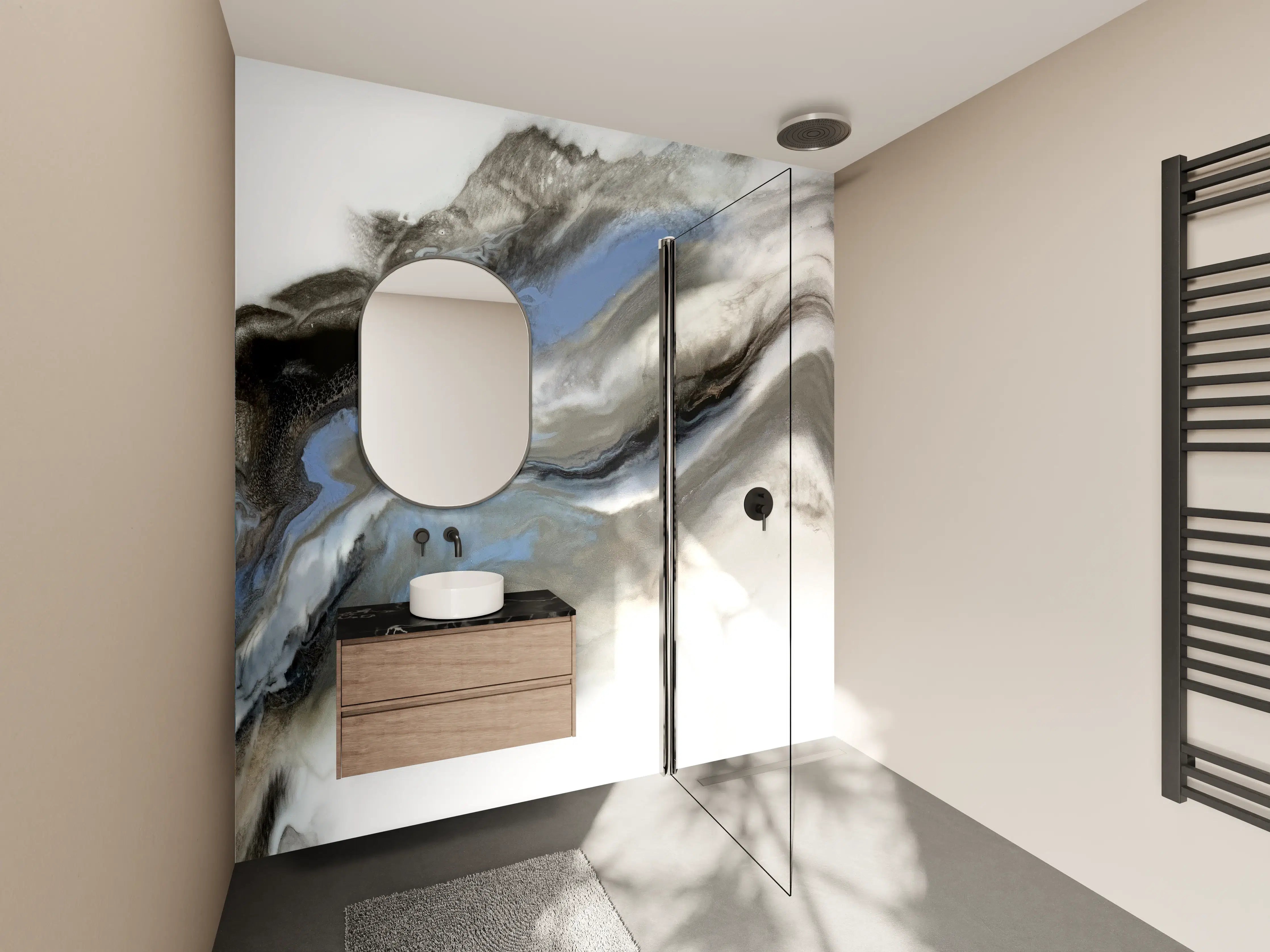 Wandverkleidung Bad - Abstrakte Grau-Weiß Kunsttextur