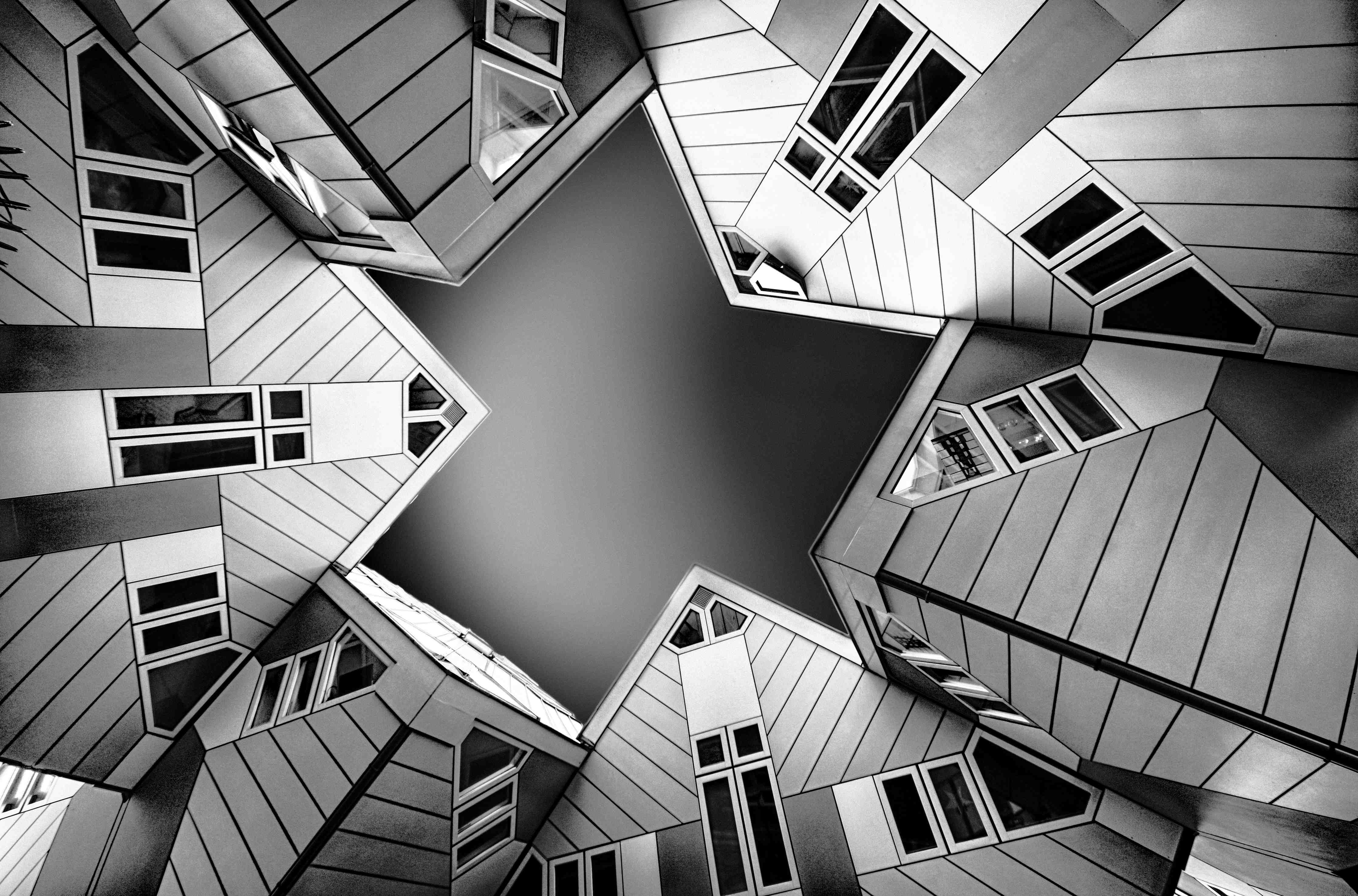 Wandverkleidung Bad-Abstrakte Kubushäuser in Monochrom