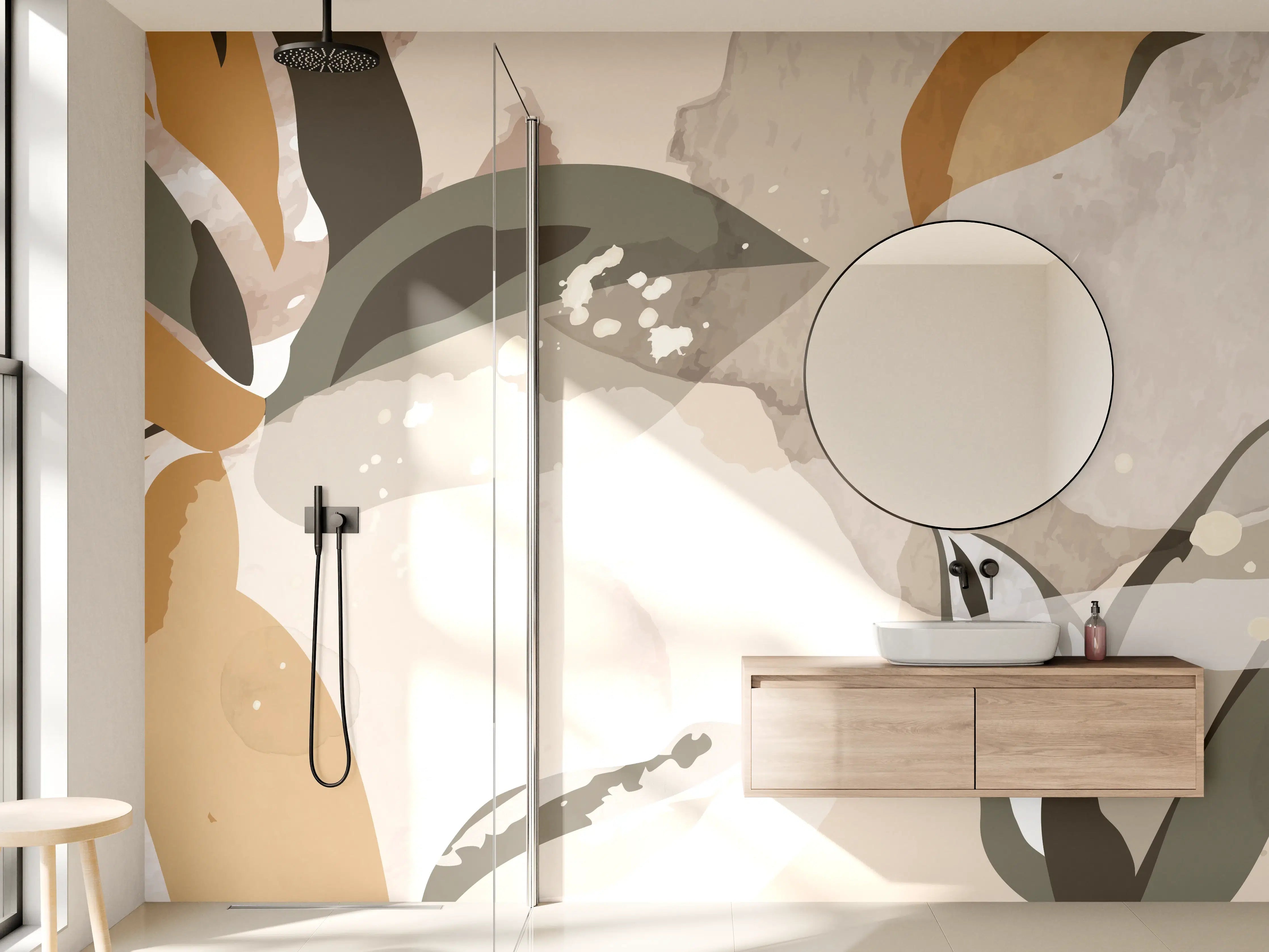Wandverkleidung Bad - Abstrakte Kunst Beige Braun