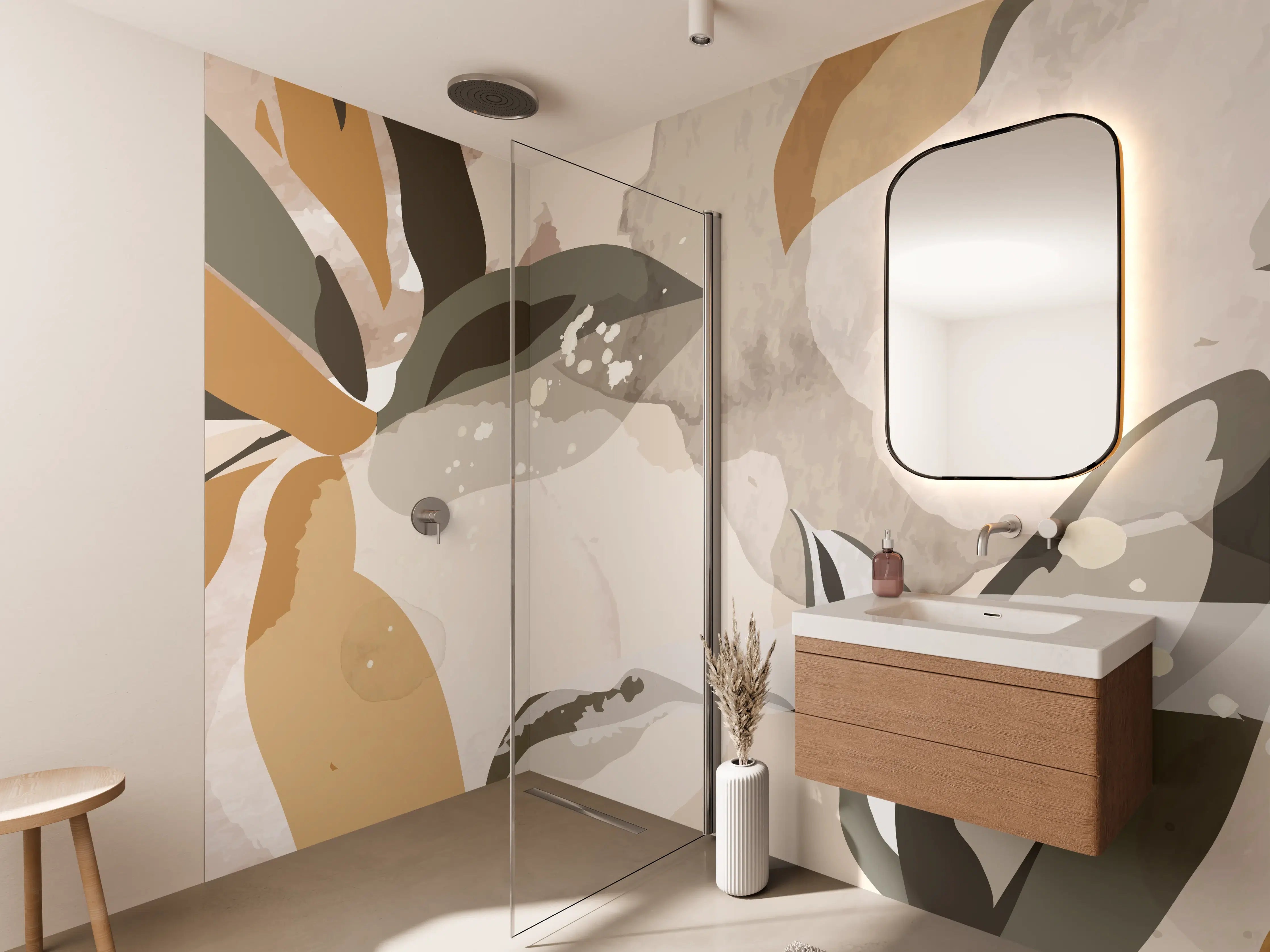 Wandverkleidung Bad - Abstrakte Kunst Beige Braun