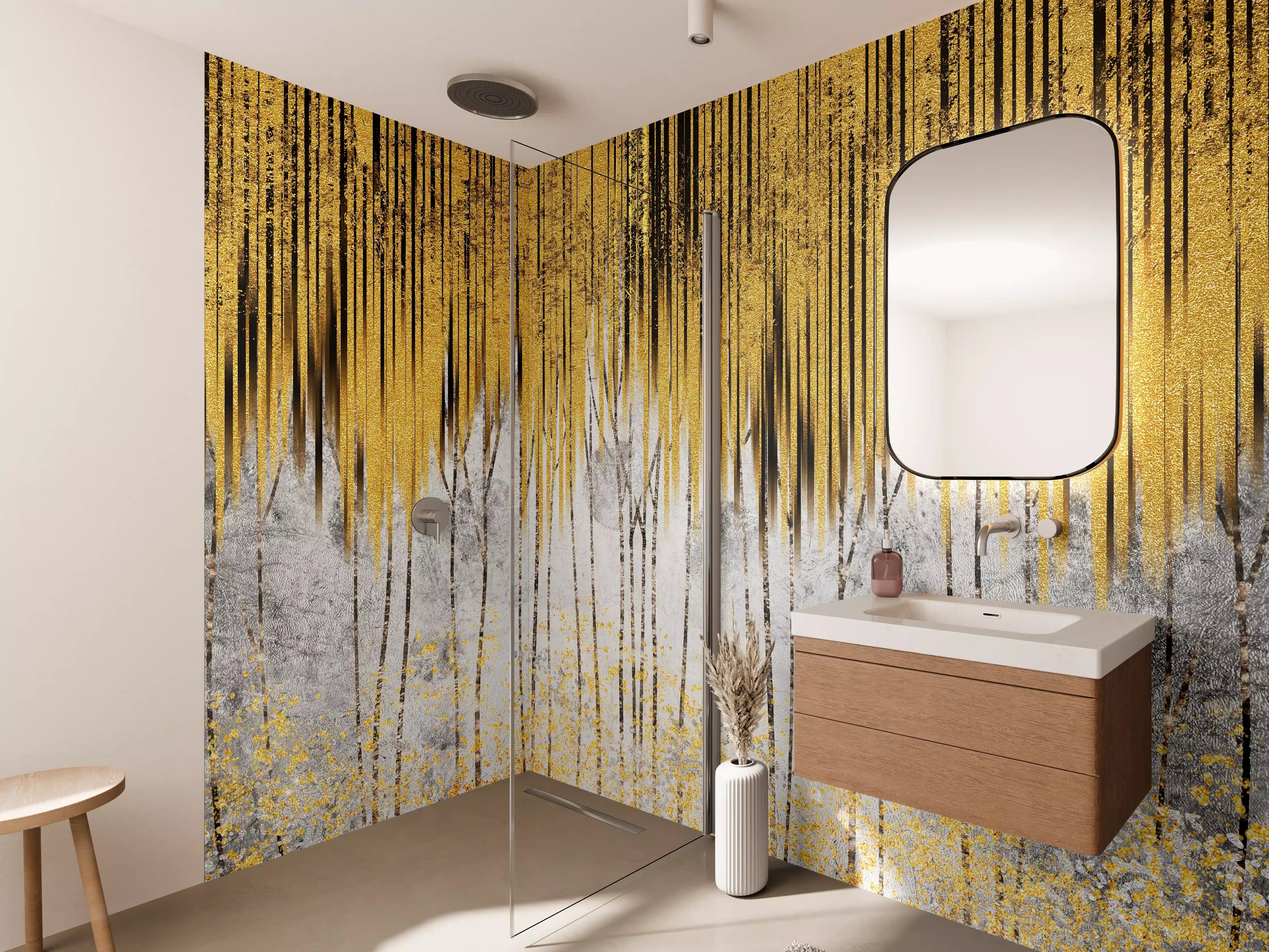 Wandverkleidung Bad - Abstrakte Kunst Gold-Grau