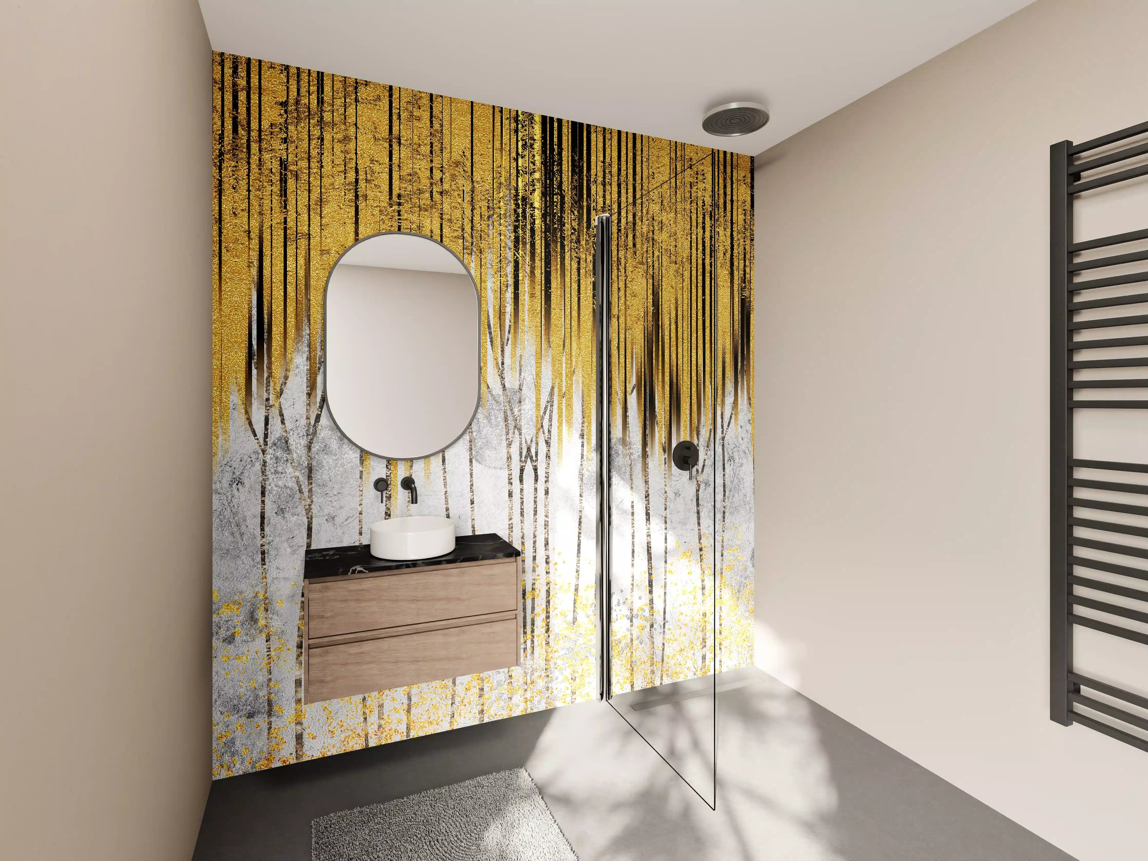 Wandverkleidung Bad - Abstrakte Kunst Gold-Grau