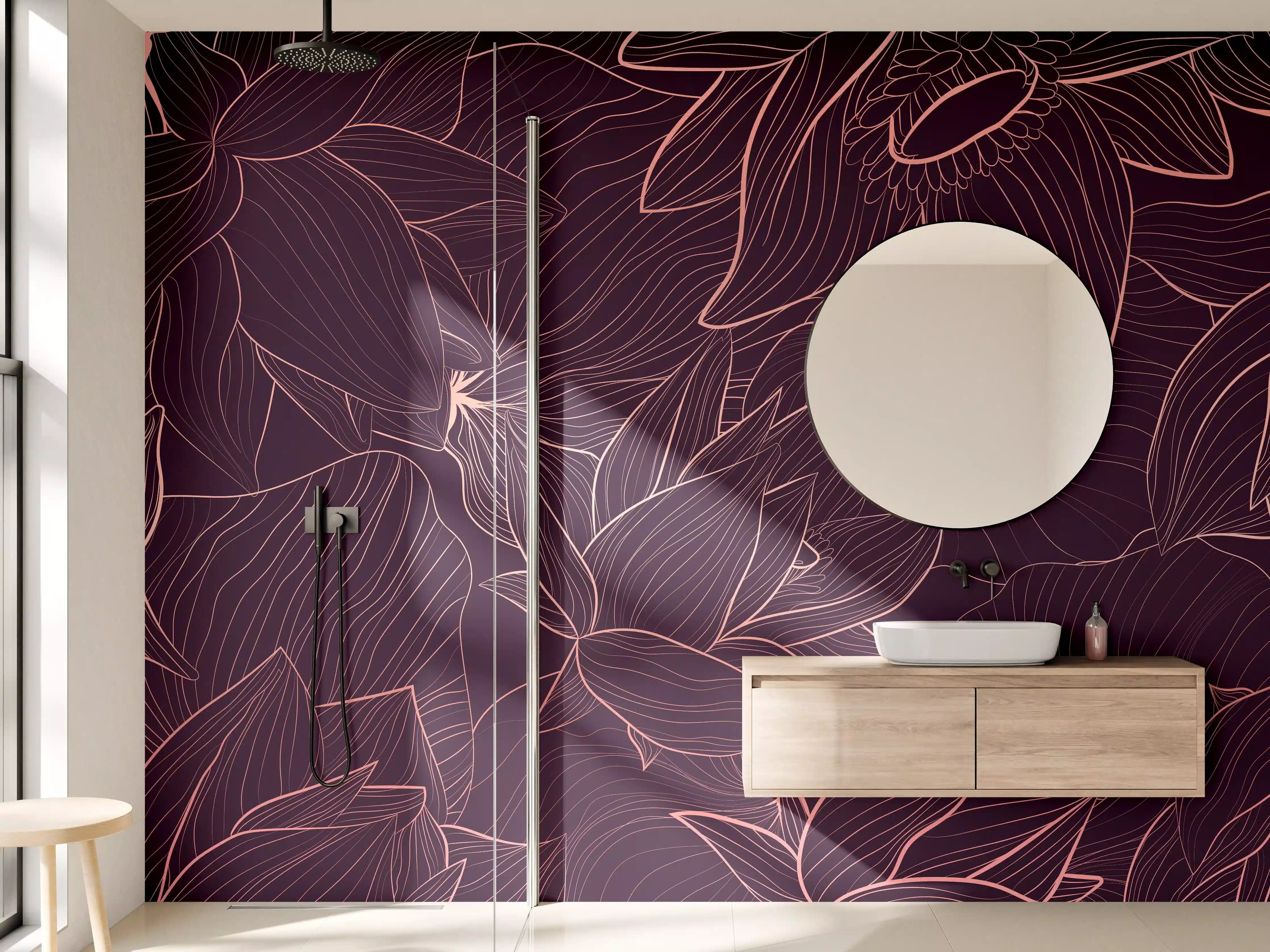 Wandverkleidung Bad - Abstrakte Lila Blumenlinien