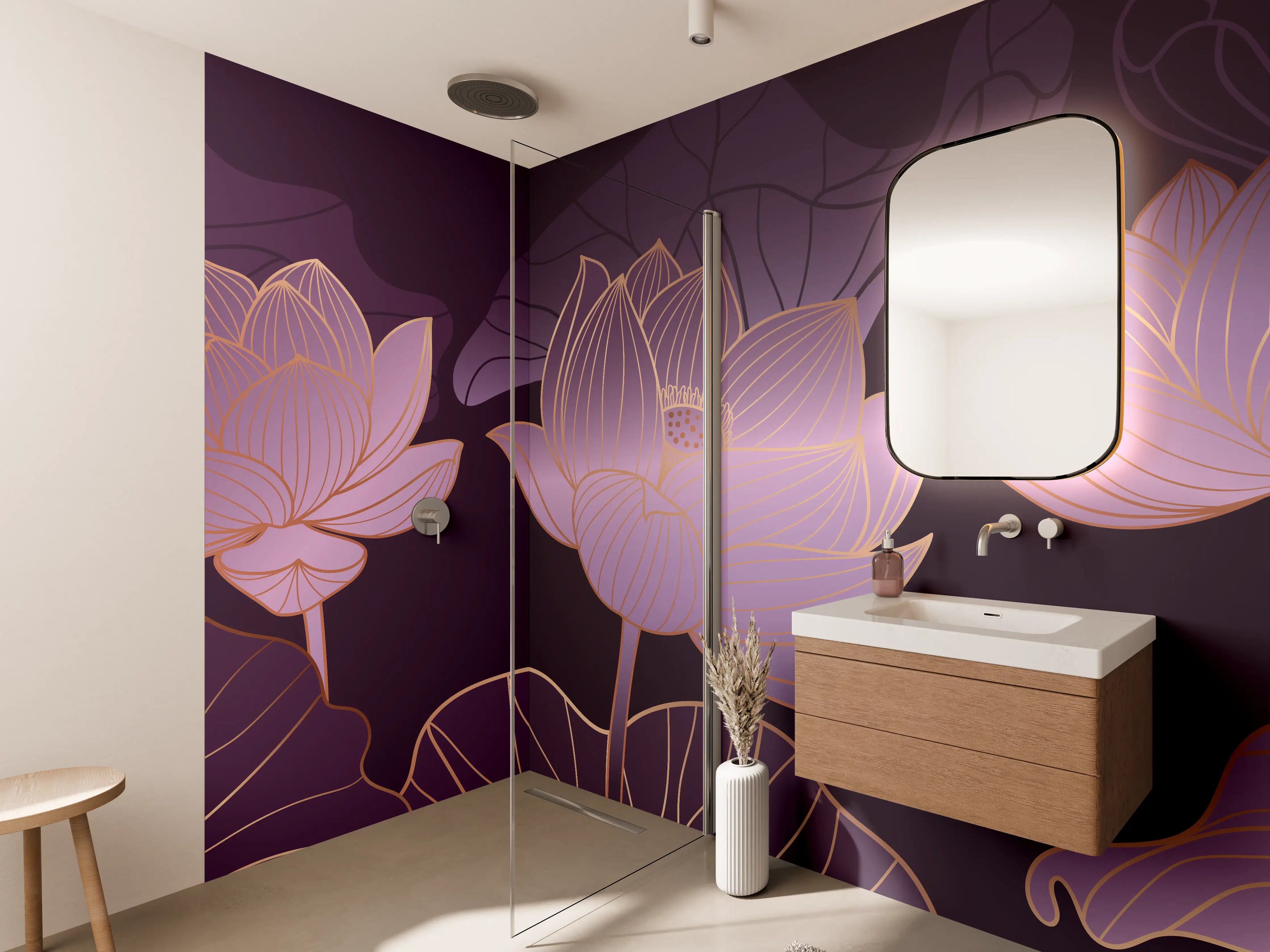 Wandverkleidung Bad - Abstrakte Lila Lotus Illustration