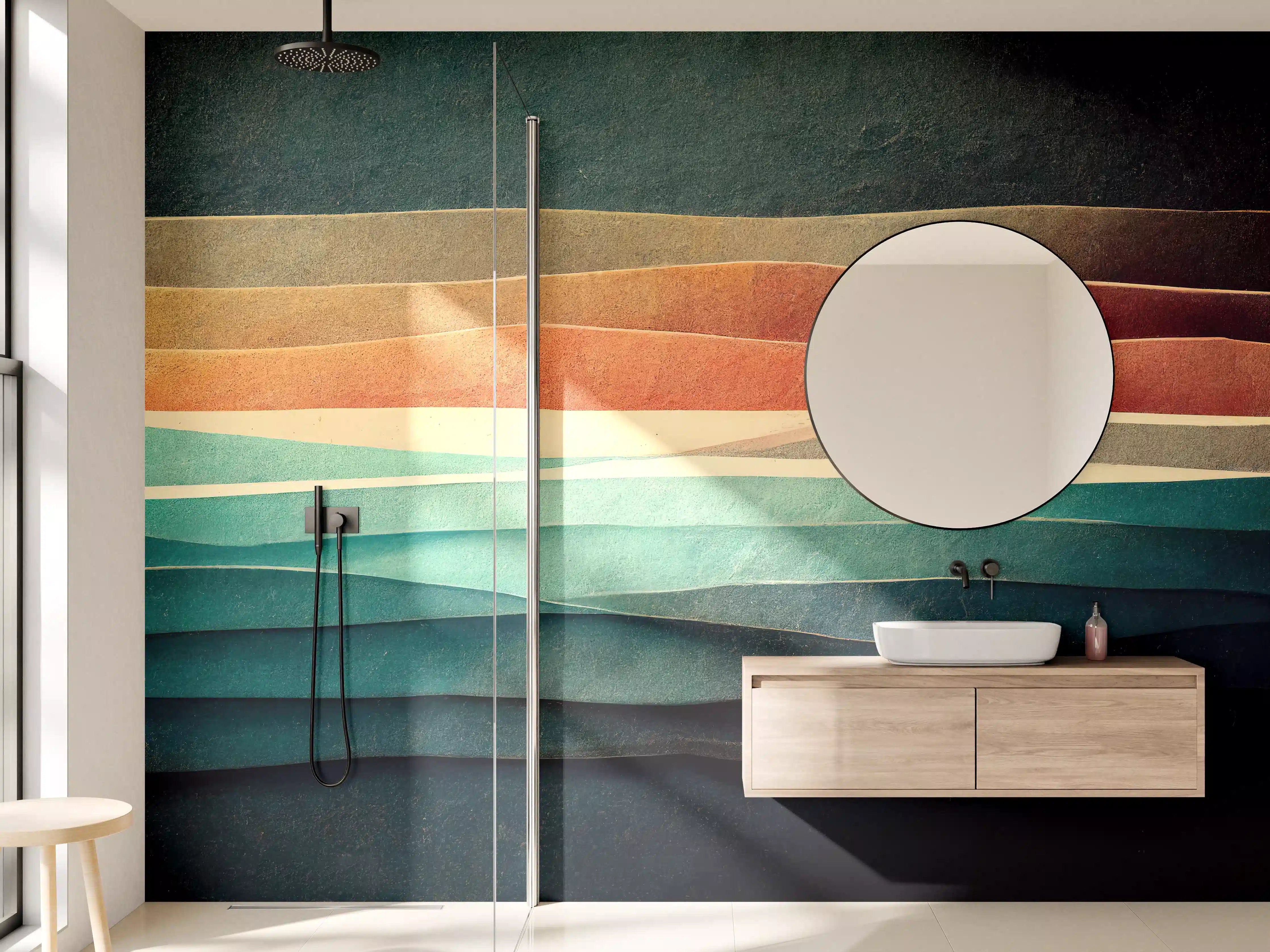 Wandverkleidung Bad - Abstrakte Linien Farbspiel Tapete