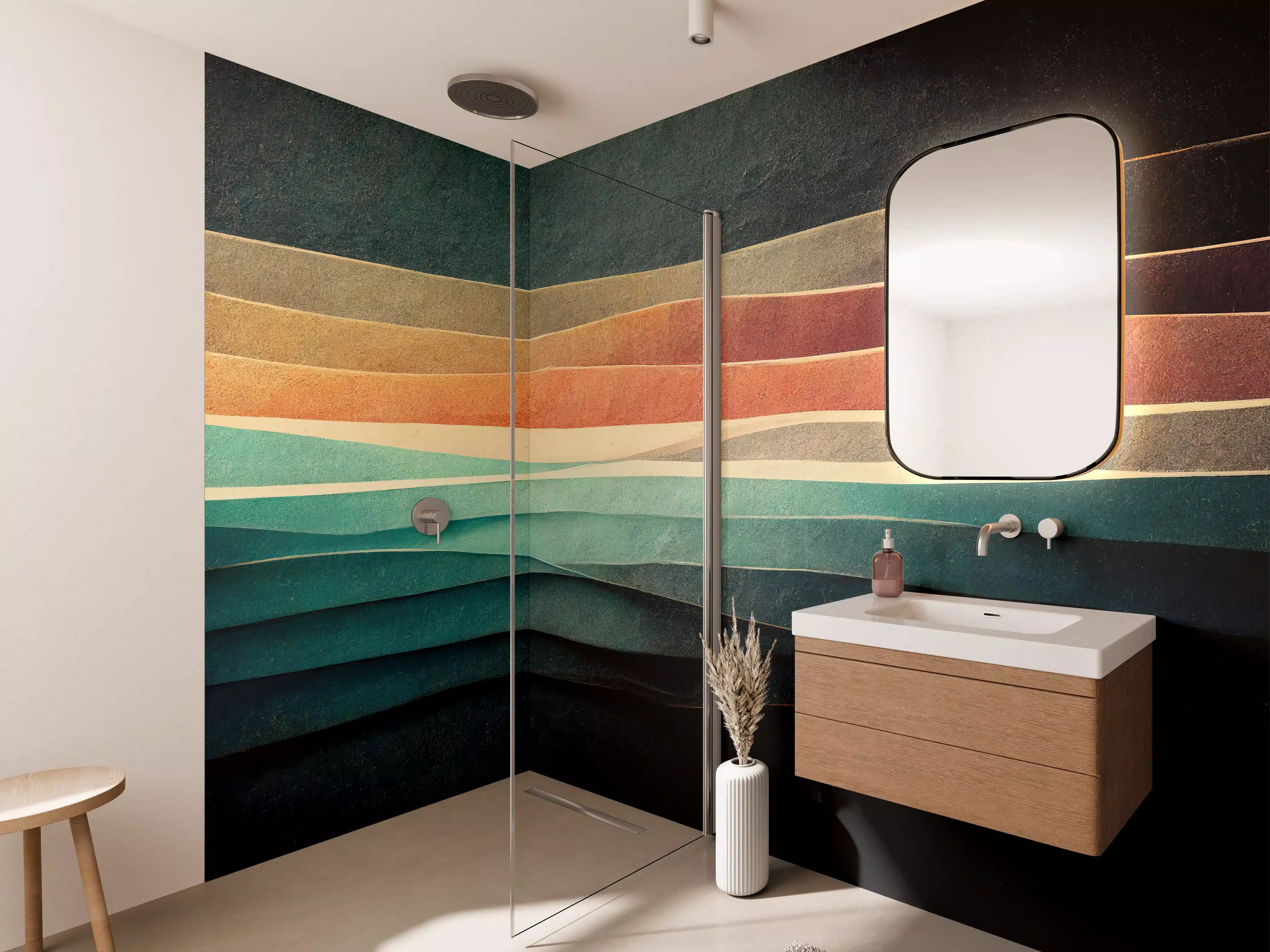 Wandverkleidung Bad - Abstrakte Linien Farbspiel Tapete