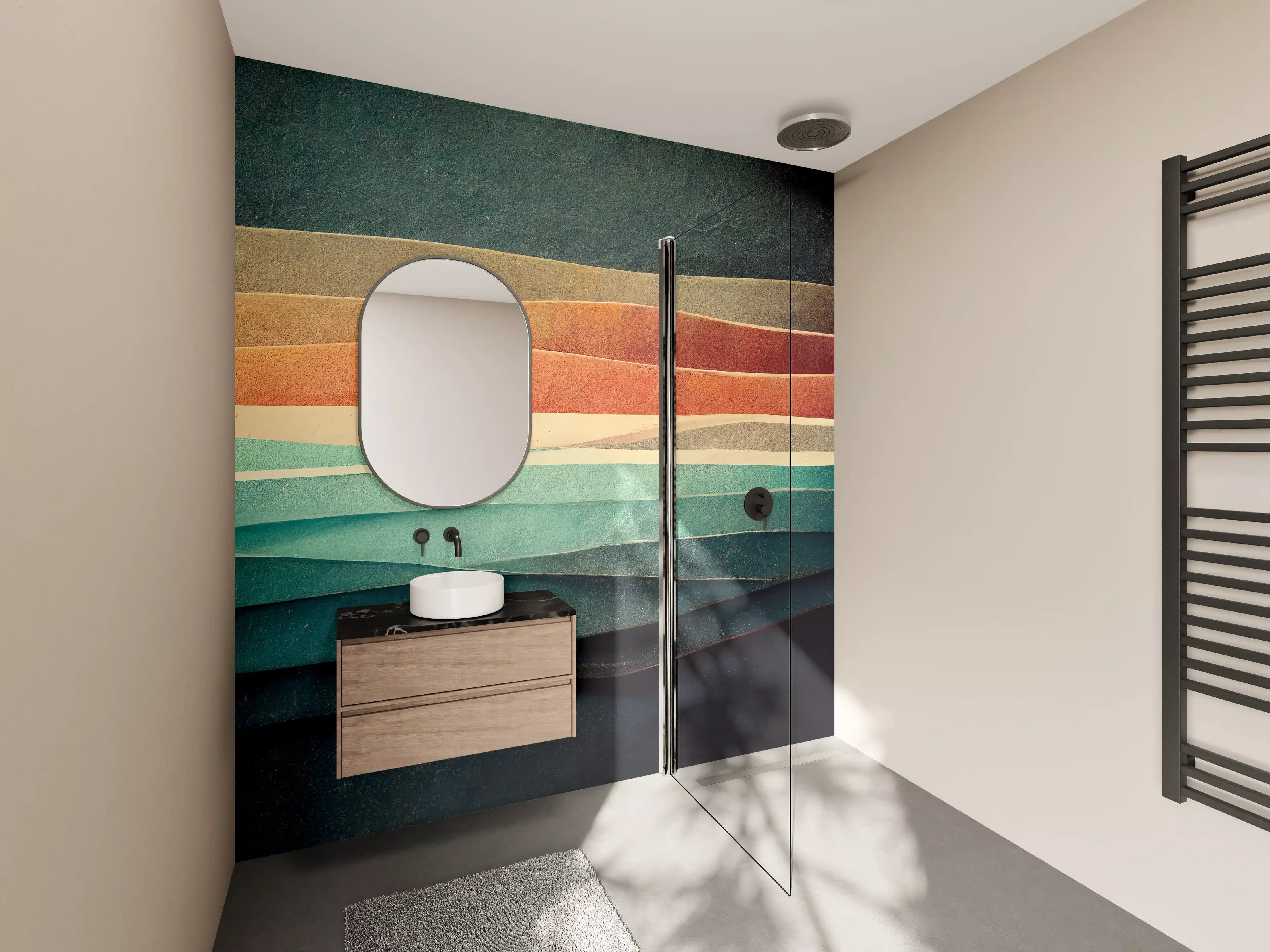 Wandverkleidung Bad - Abstrakte Linien Farbspiel Tapete