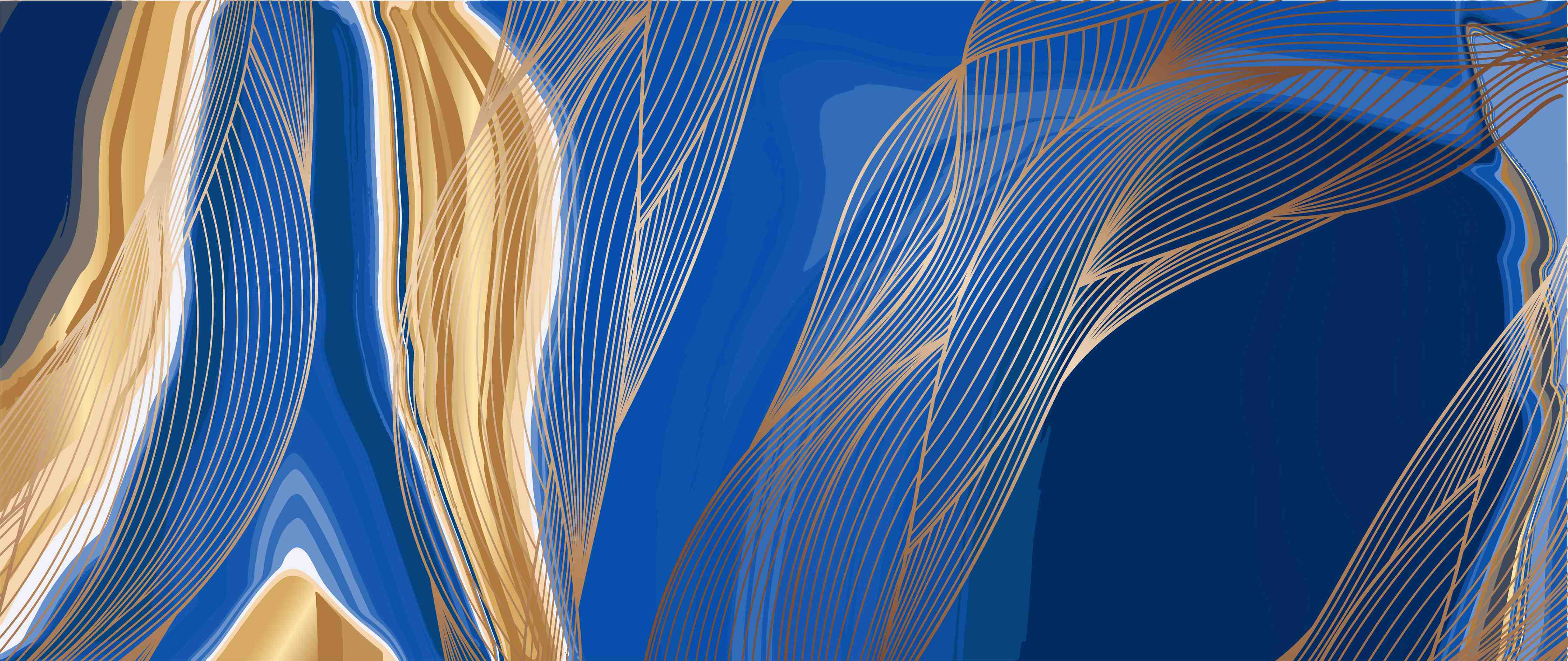 Wandverkleidung Bad-Abstrakte Linienkunst in Blau-Gold