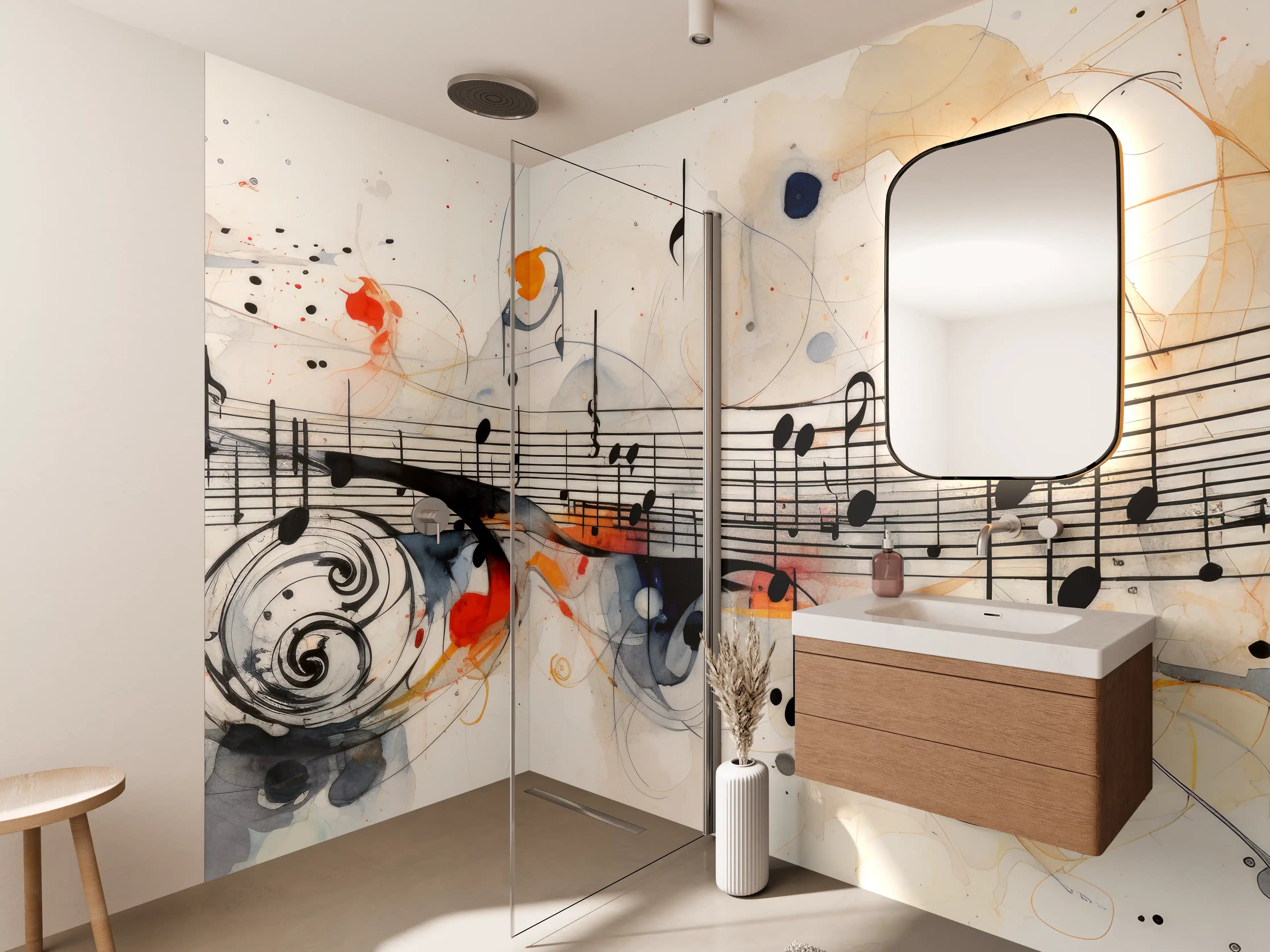 Wandverkleidung Bad - Abstrakte Musiknoten Wanddekoration