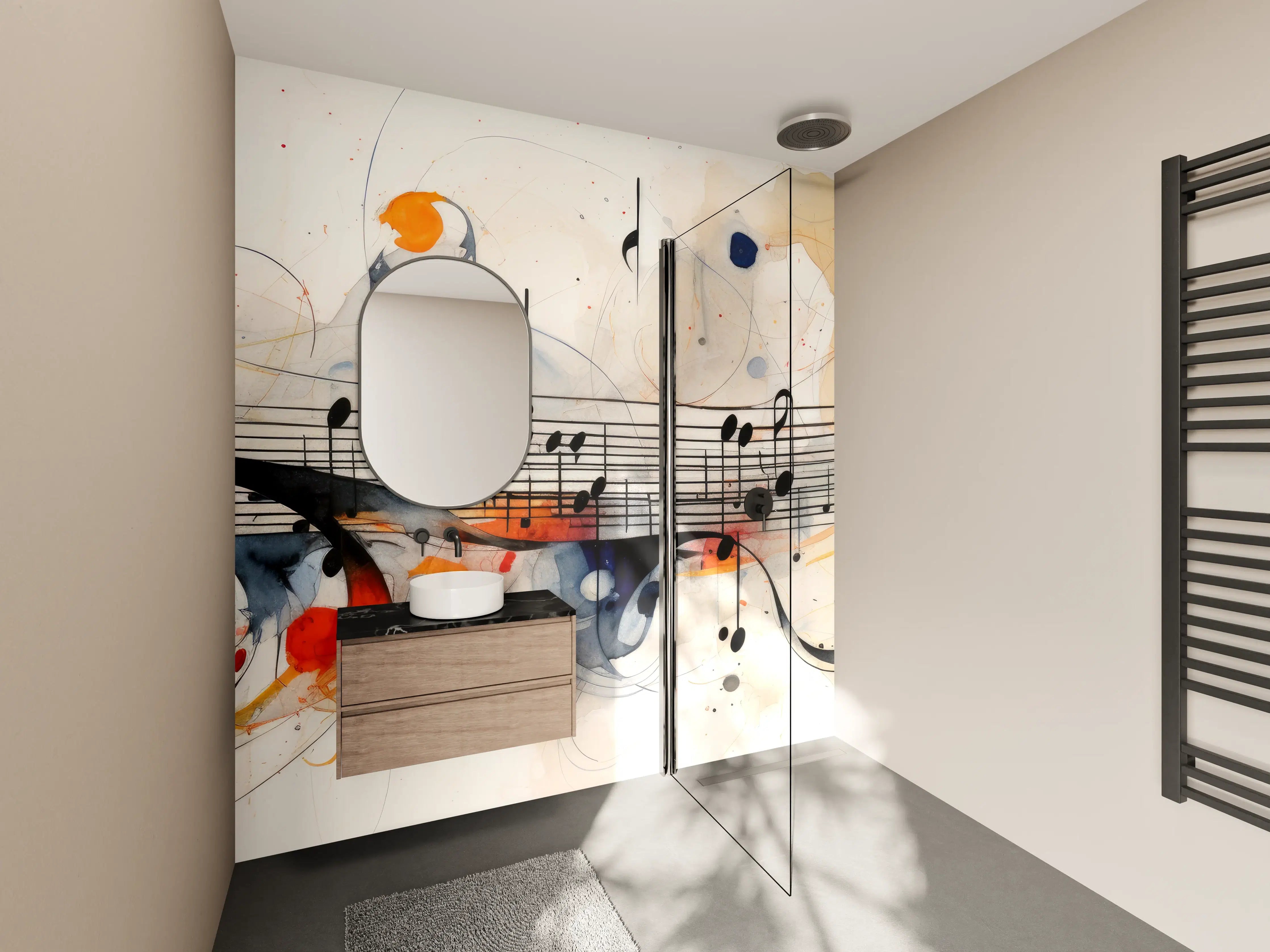 Wandverkleidung Bad - Abstrakte Musiknoten Wanddekoration