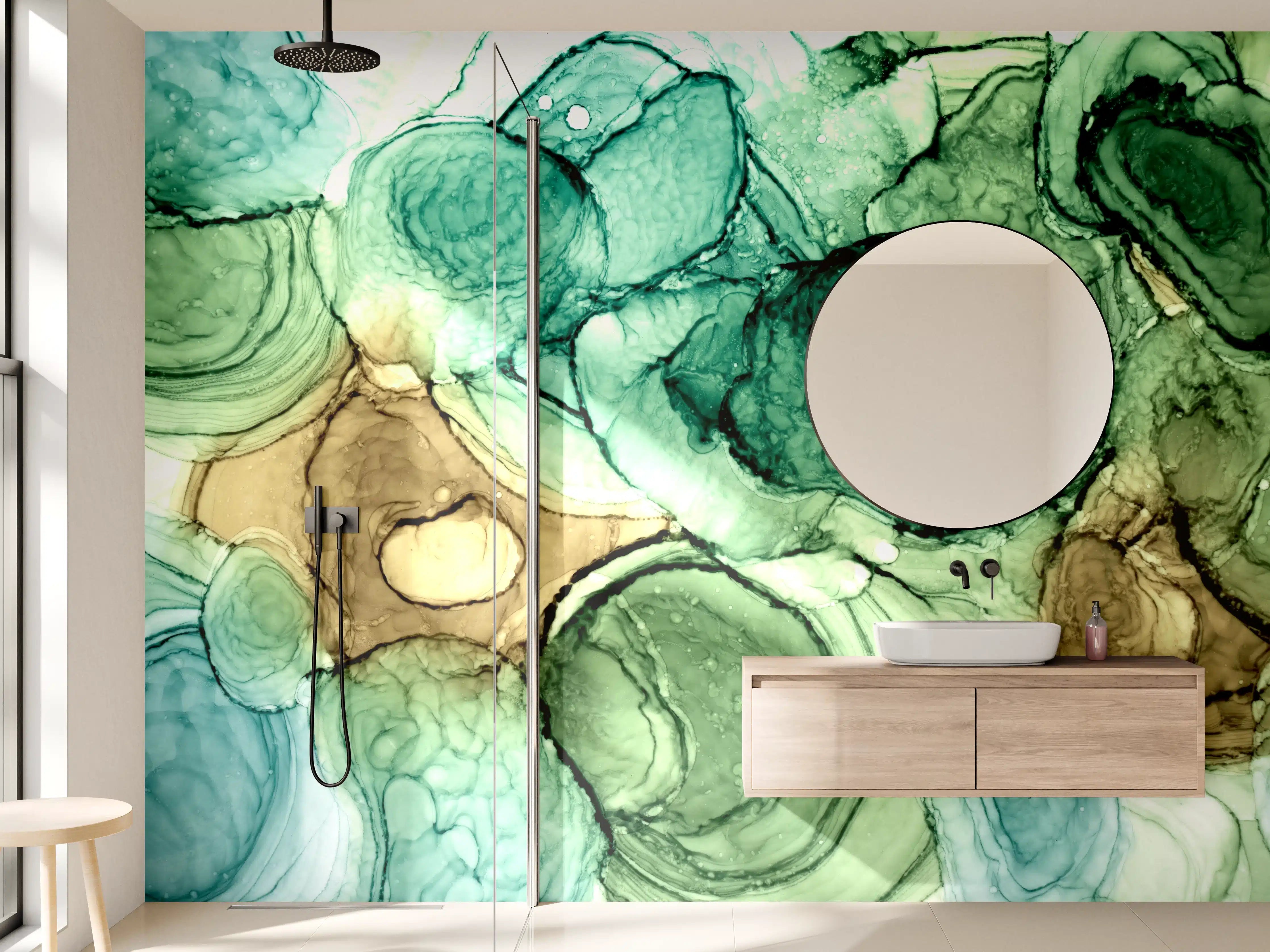 Wandverkleidung Bad - Abstrakte Ocker grüne Kreise