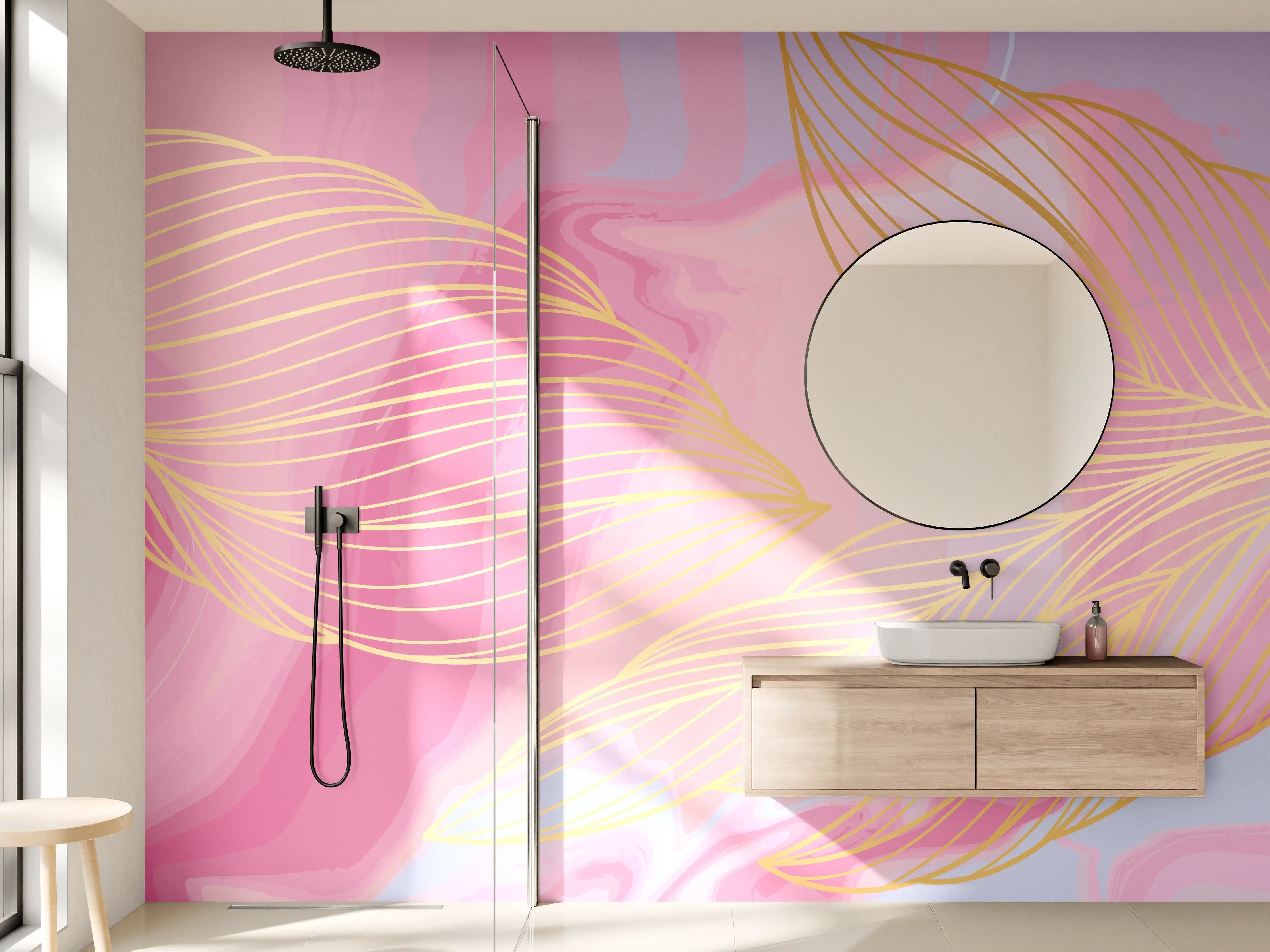 Wandverkleidung Bad - Abstrakte Rosa Wellen Kunst