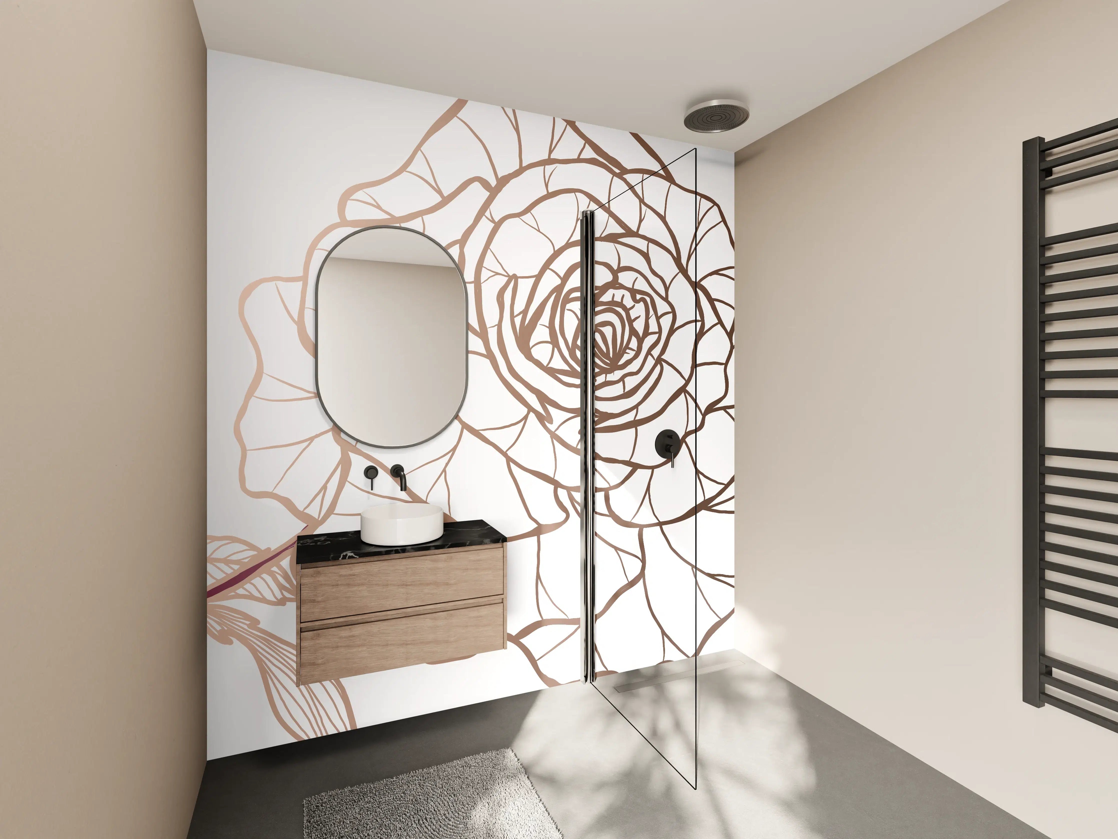 Wandverkleidung Bad - Abstrakte Rose in Sepia-Tönen