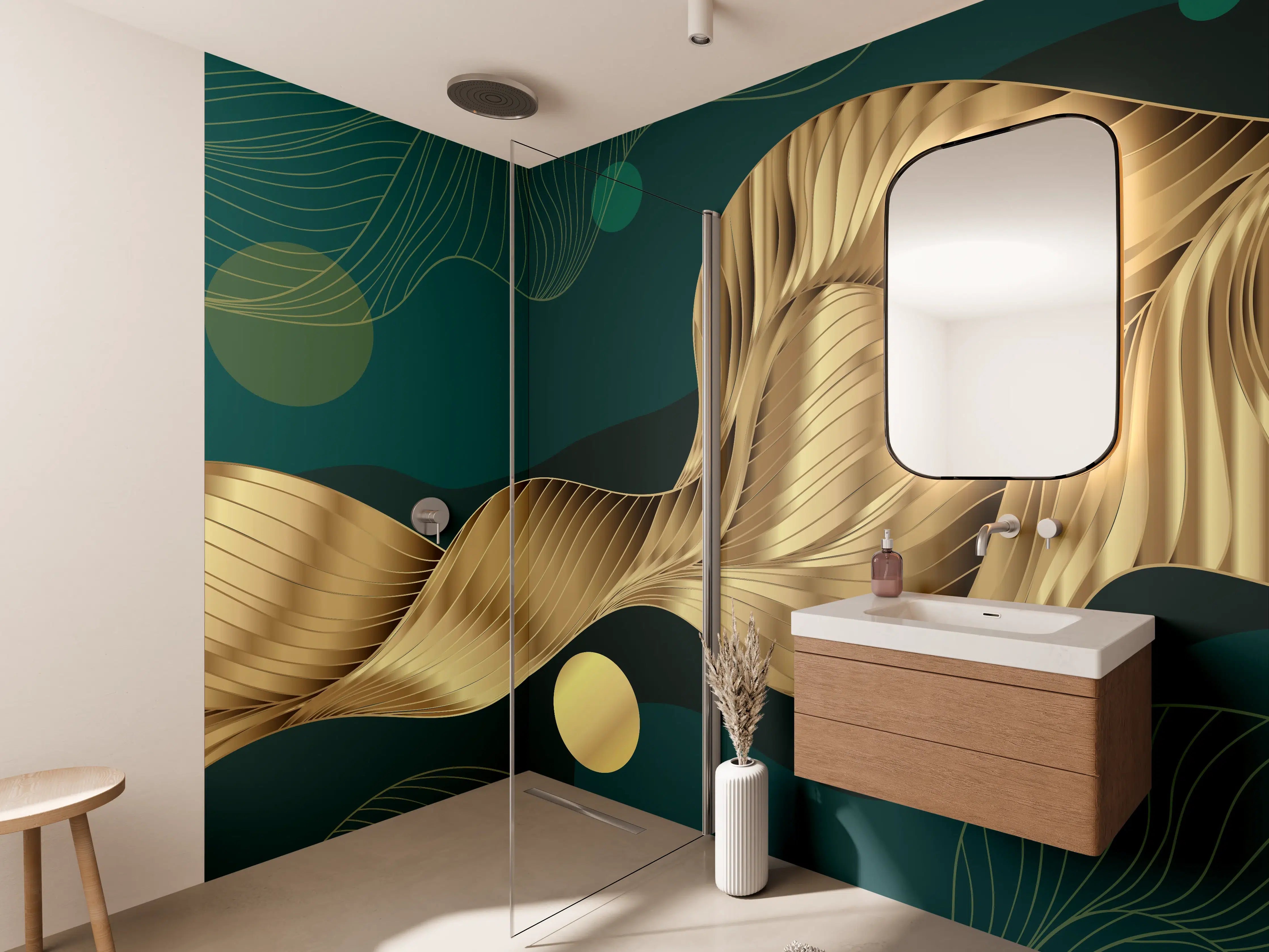 Wandverkleidung Bad - Abstrakte Wellen Gold Hintergrund