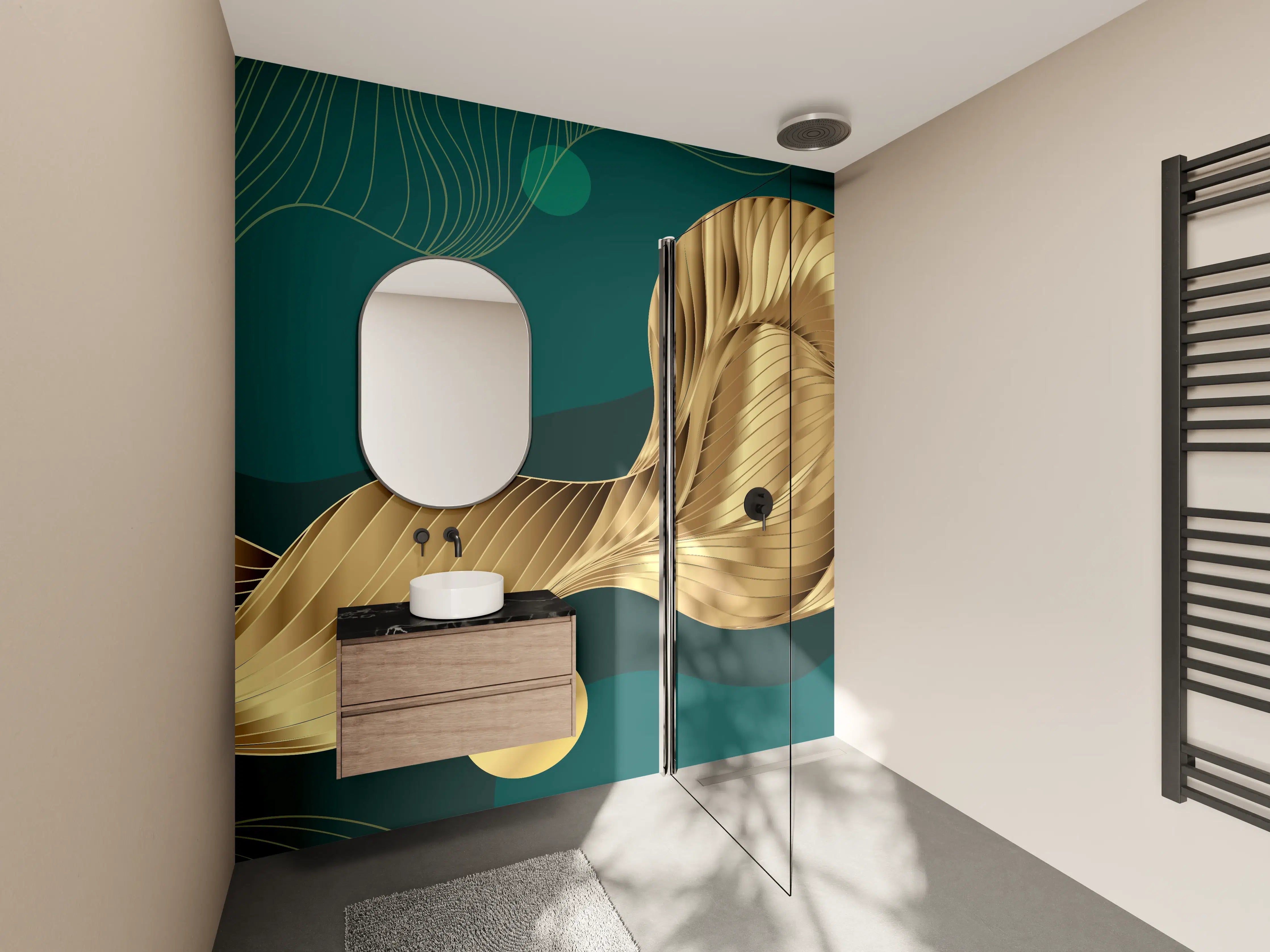Wandverkleidung Bad - Abstrakte Wellen Gold Hintergrund