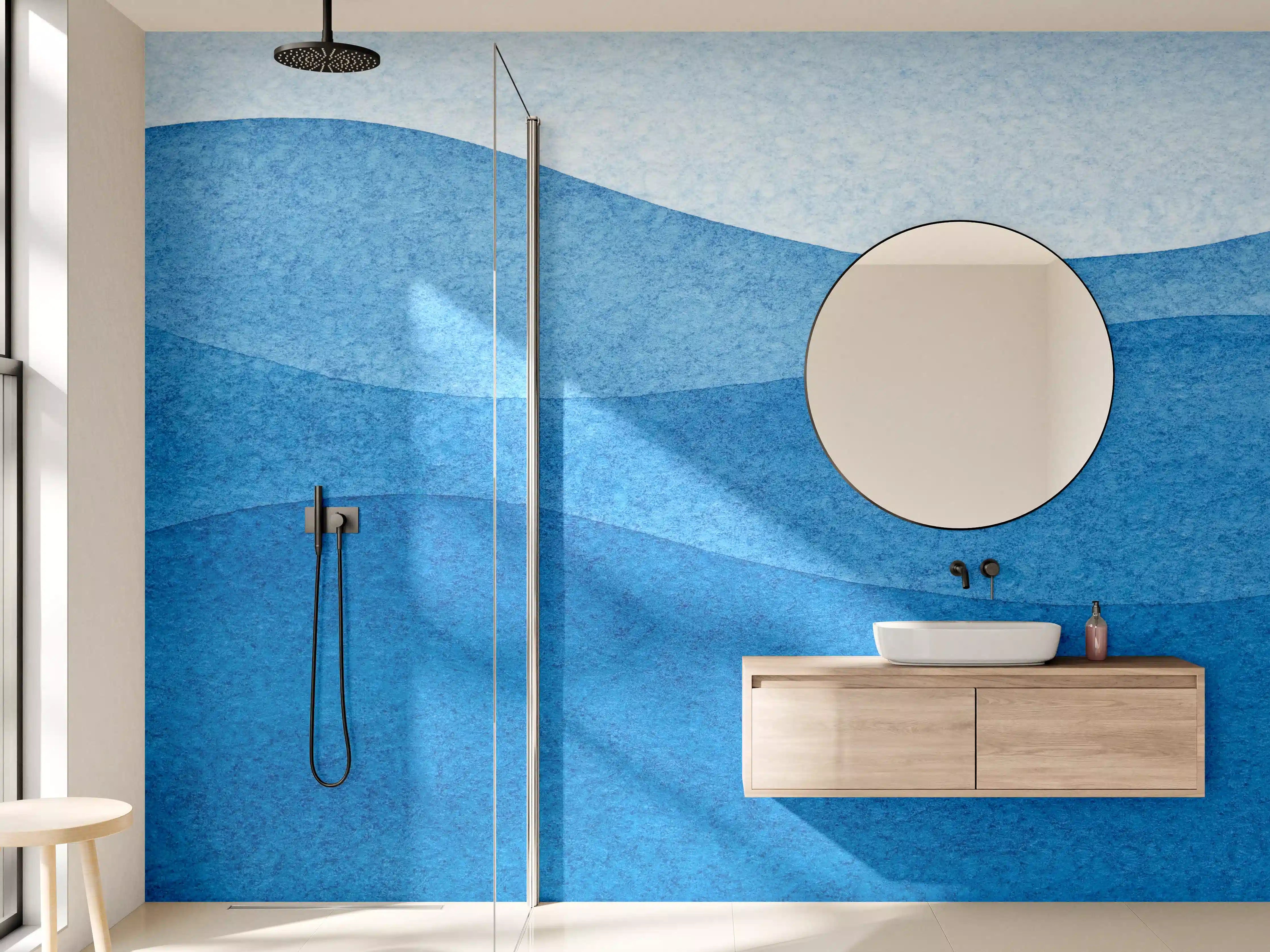 Wandverkleidung Bad - Abstrakte Wellenmuster in Blau