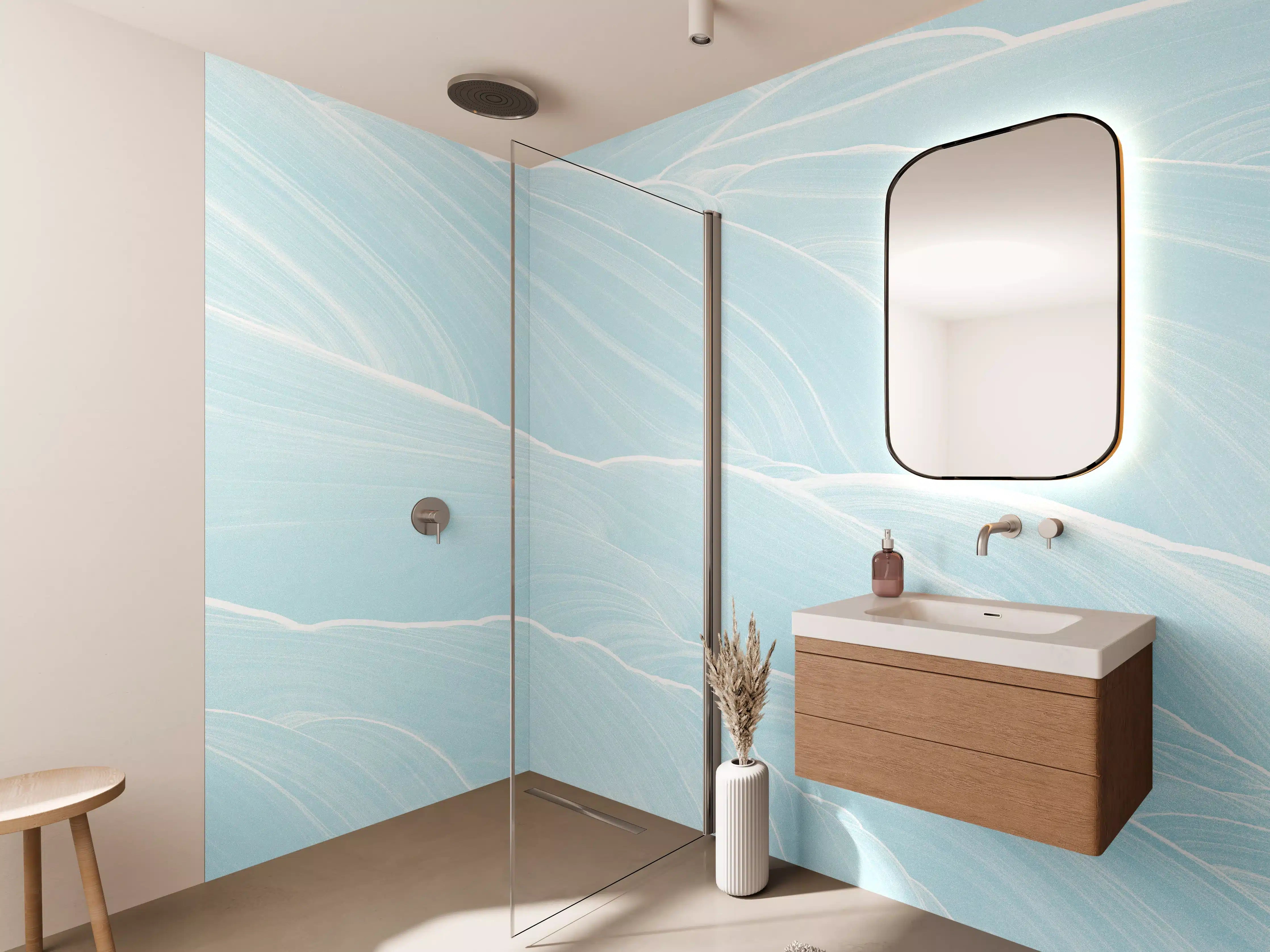 Wandverkleidung Bad - Abstrakte blaue Wellen Muster