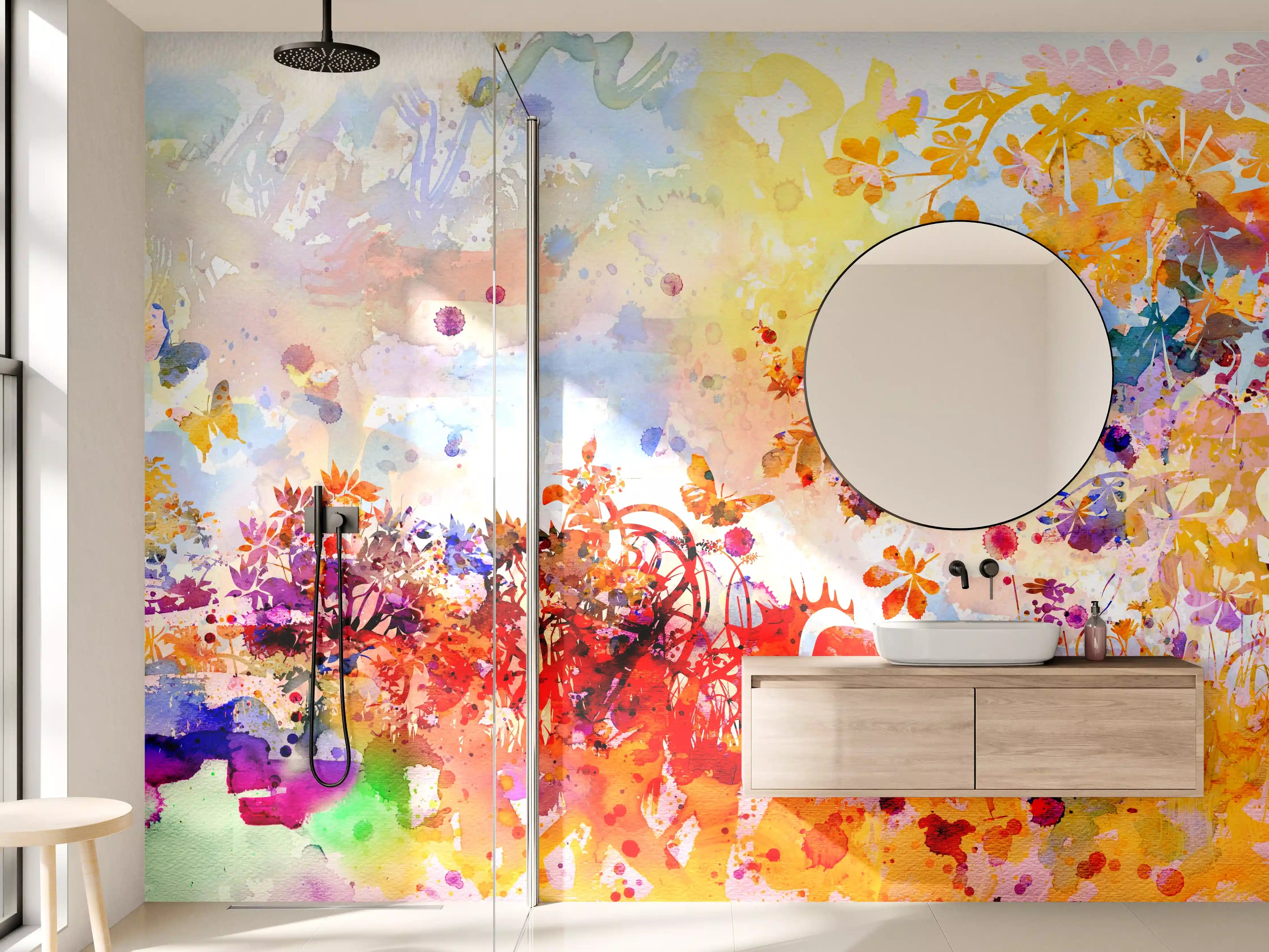 Wandverkleidung Bad - Abstraktes Aquarell eines Herbstwaldes