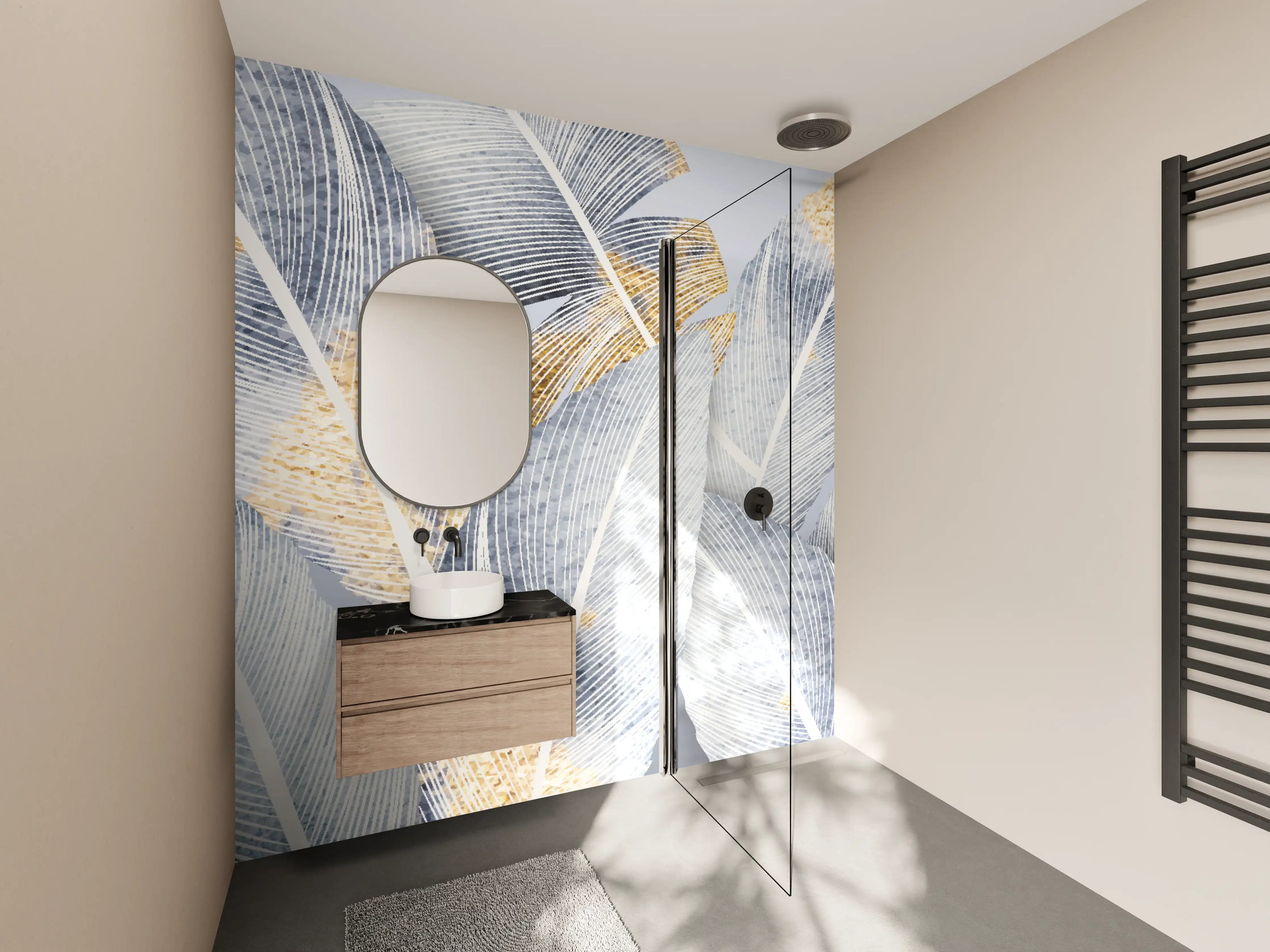 Wandverkleidung Bad - Abstraktes Blattgold-Design