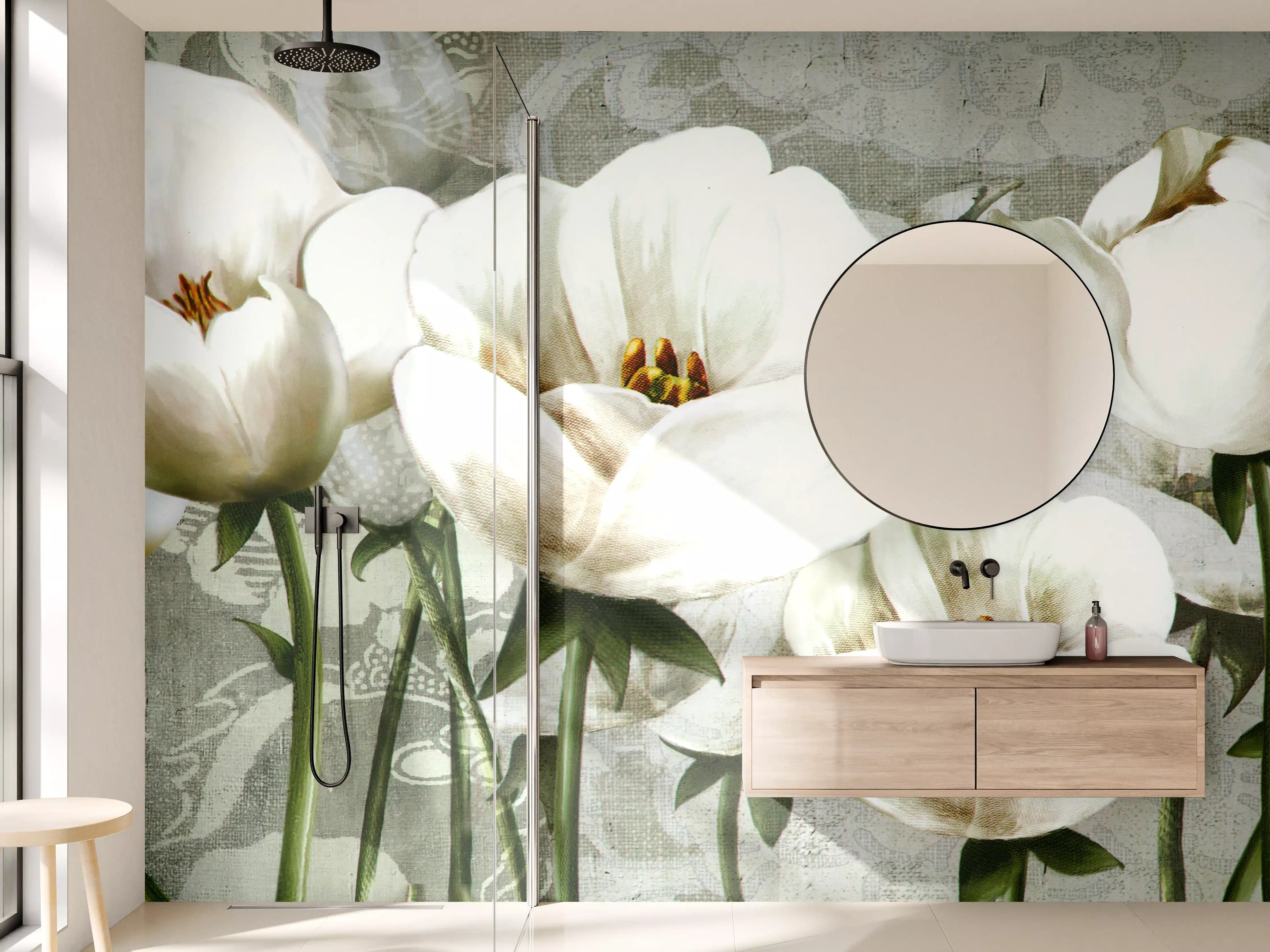 Wandverkleidung Bad - Abstraktes Blumen Tapetendesign