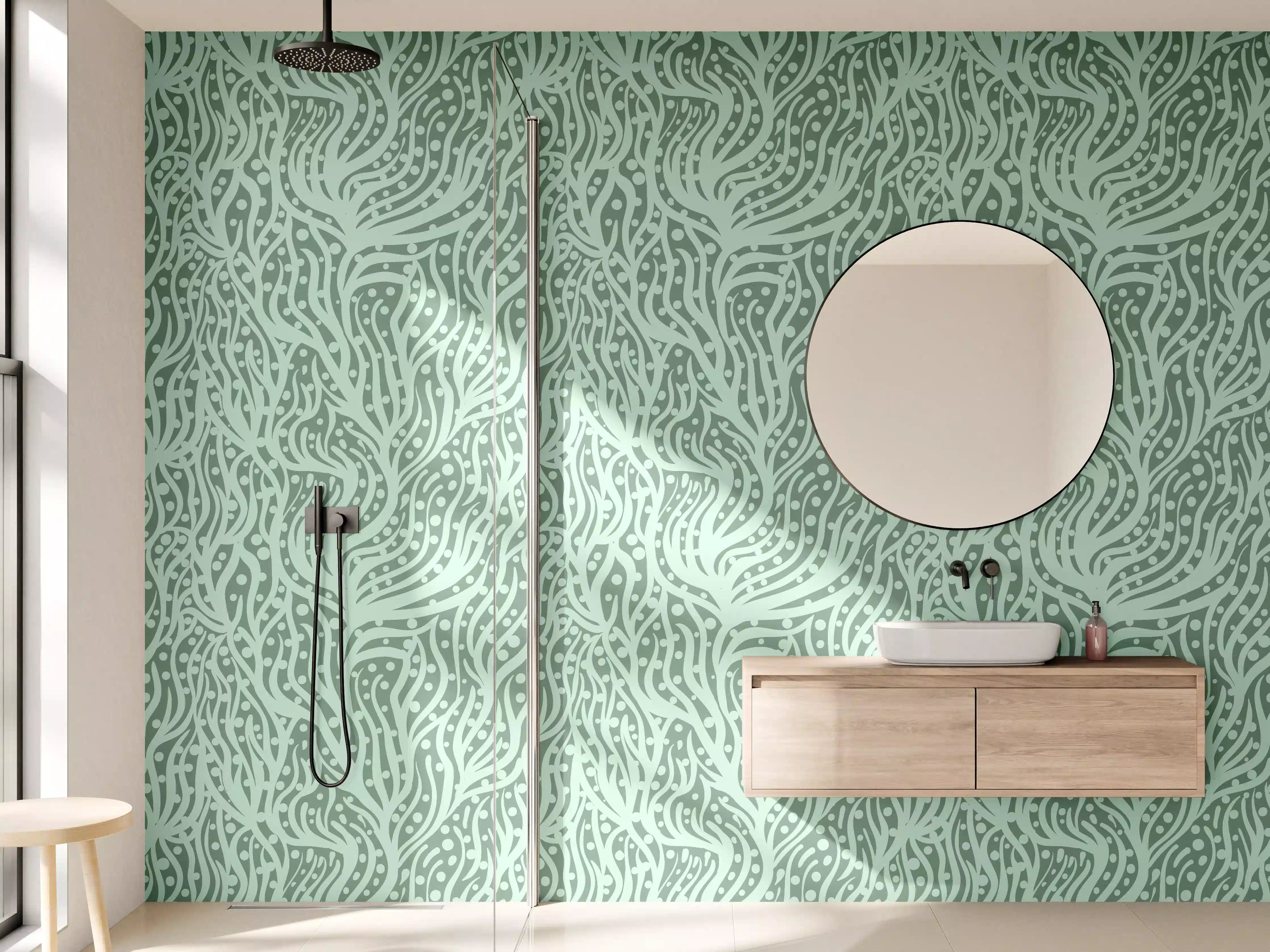 Wandverkleidung Bad - Abstraktes Korallenmuster Grün-Türkis
