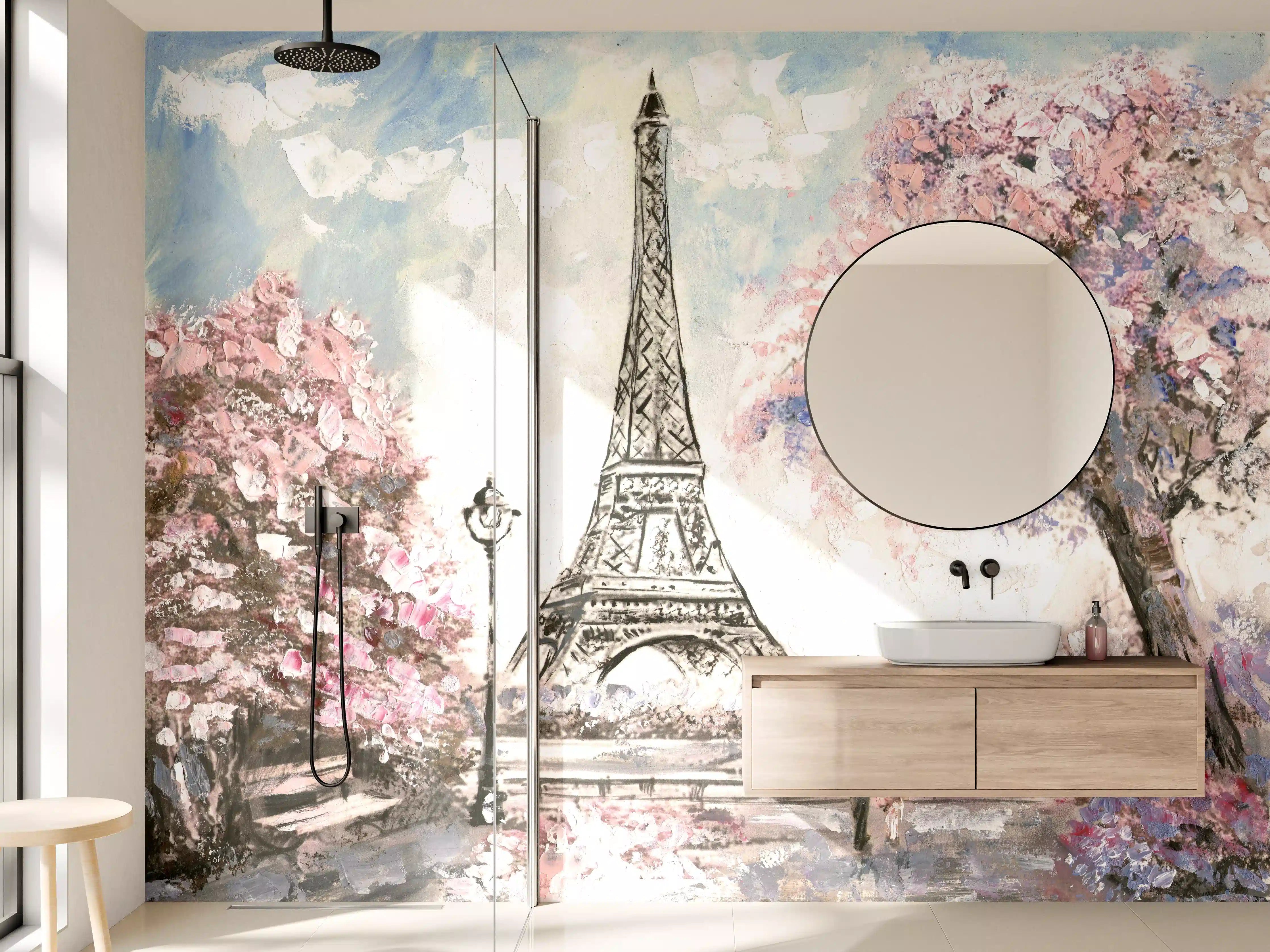 Wandverkleidung Bad - Acrylgemälde eines Paares in Paris