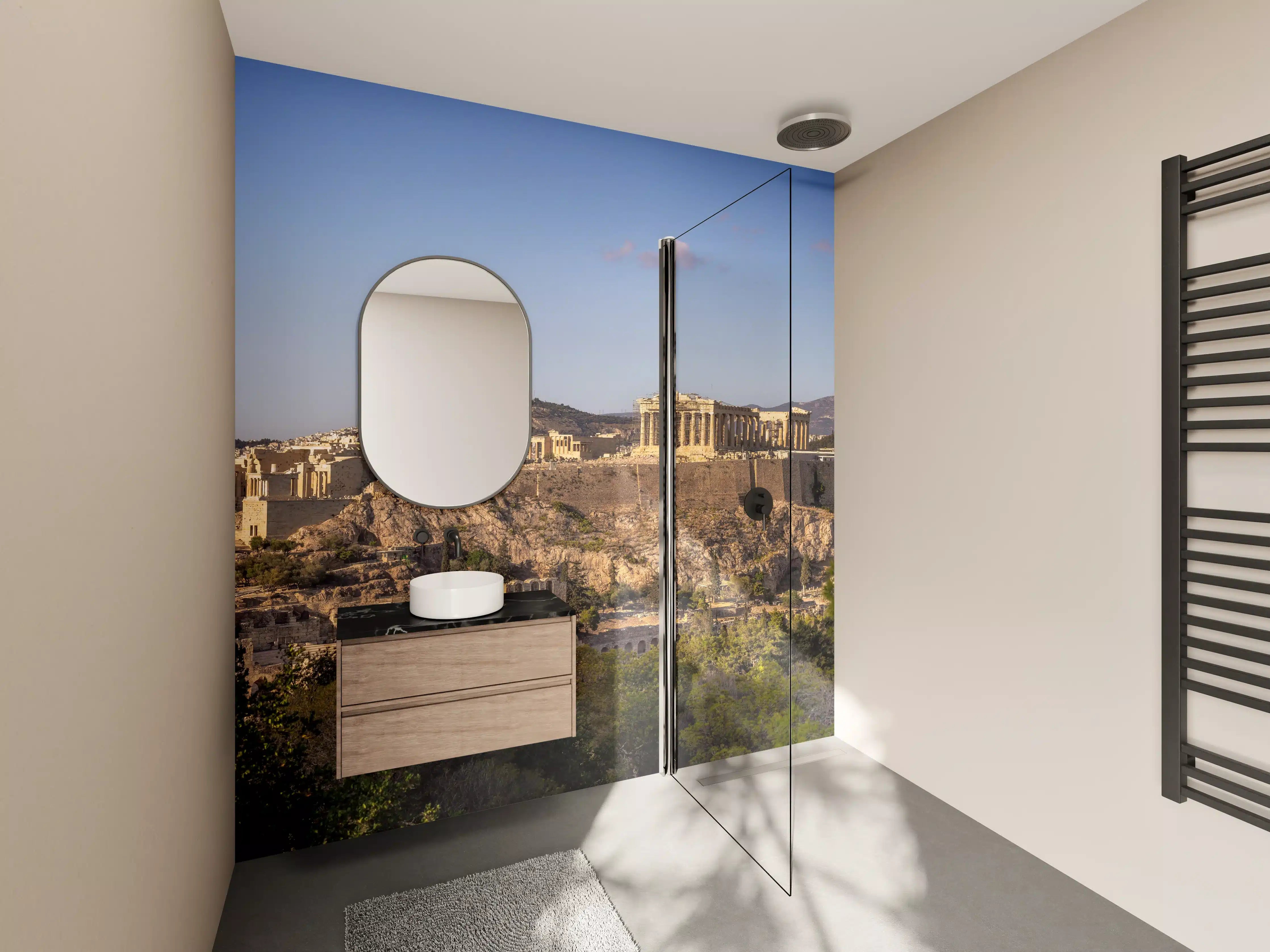 Wandverkleidung Bad - Akropolis Panorama Beige-Blau
