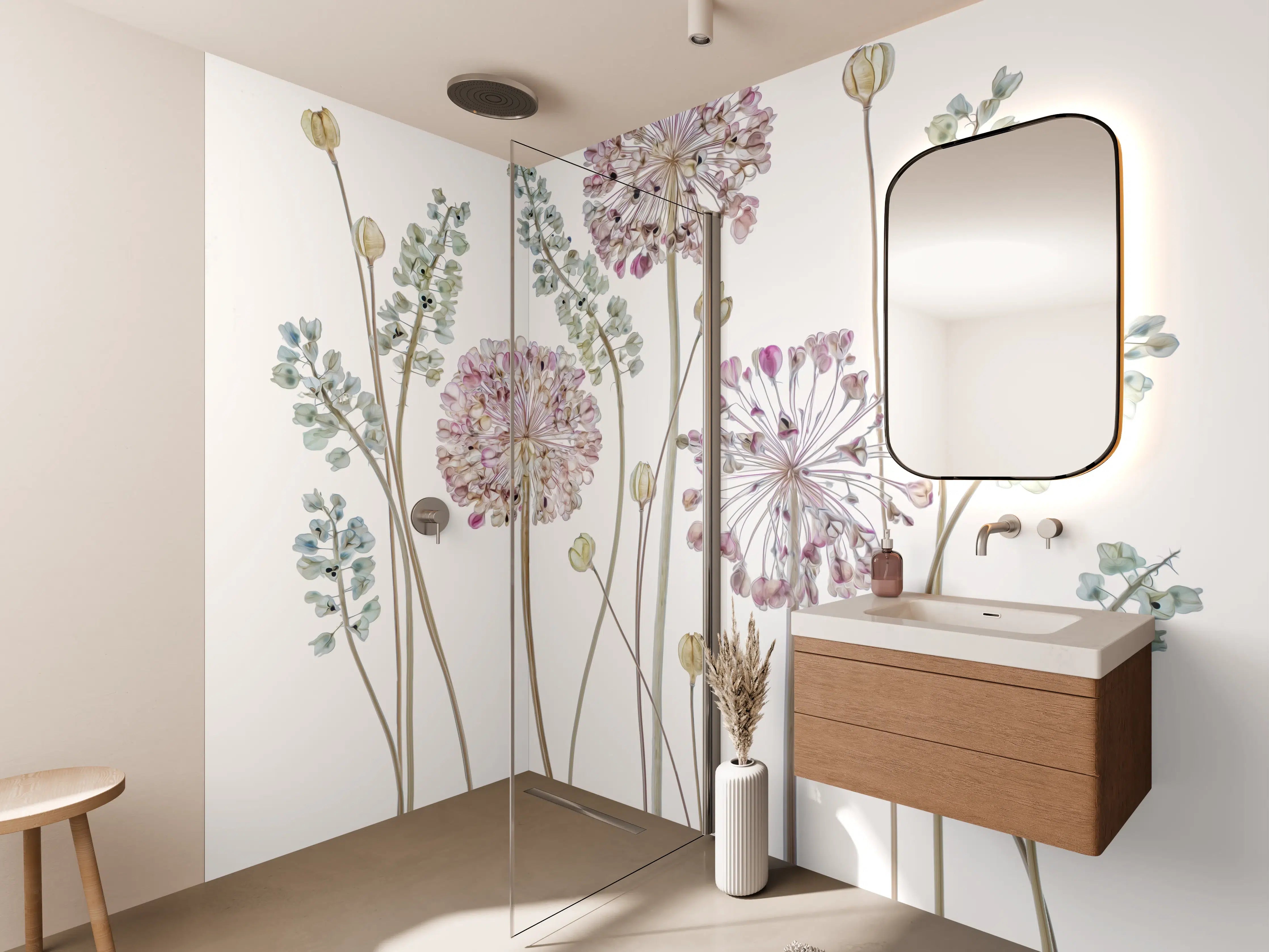 Wandverkleidung Bad - Allium Pflanzen - Floral
