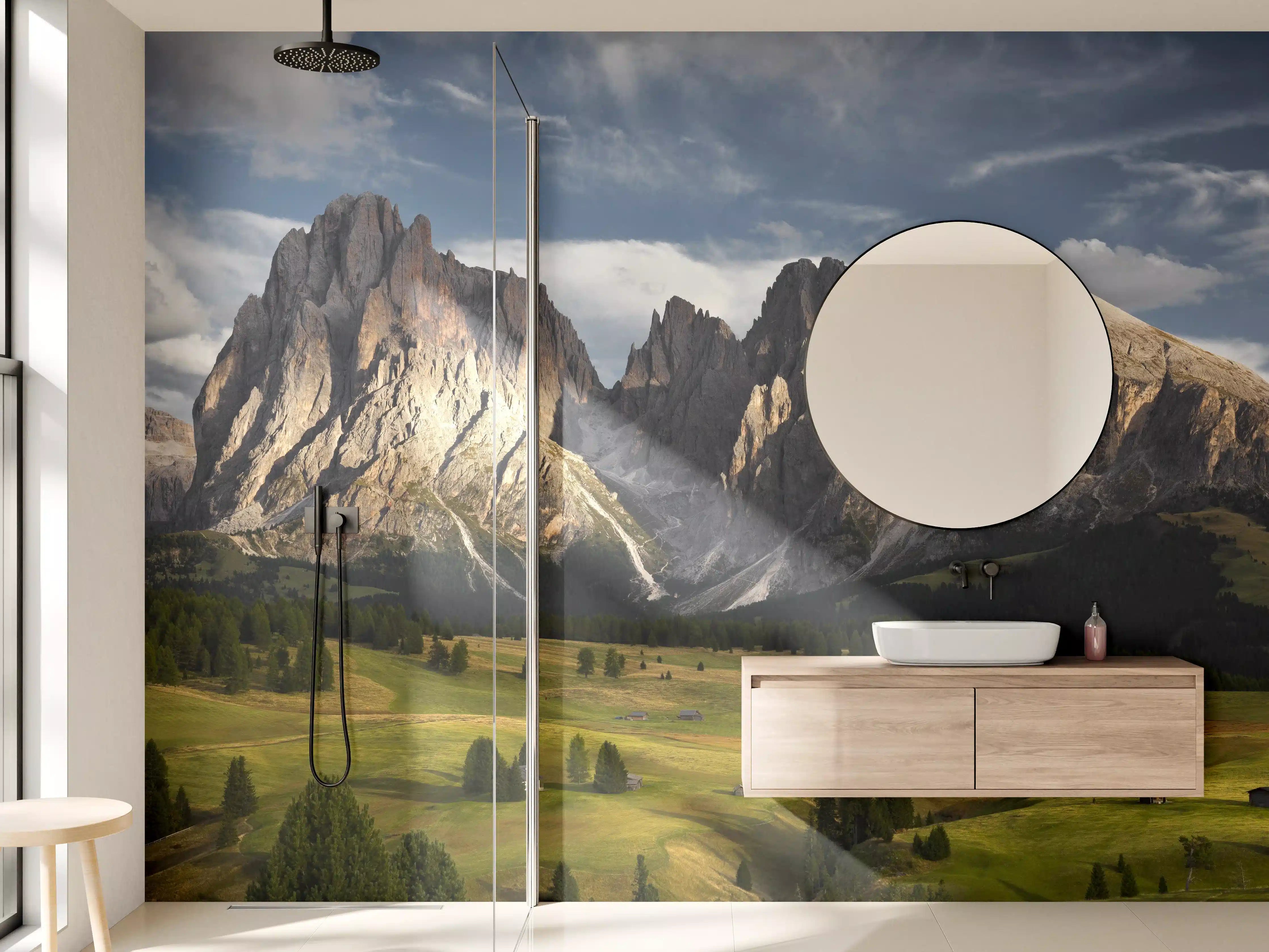 Wandverkleidung Bad - Alpenpanorama Dolomiten Wiese