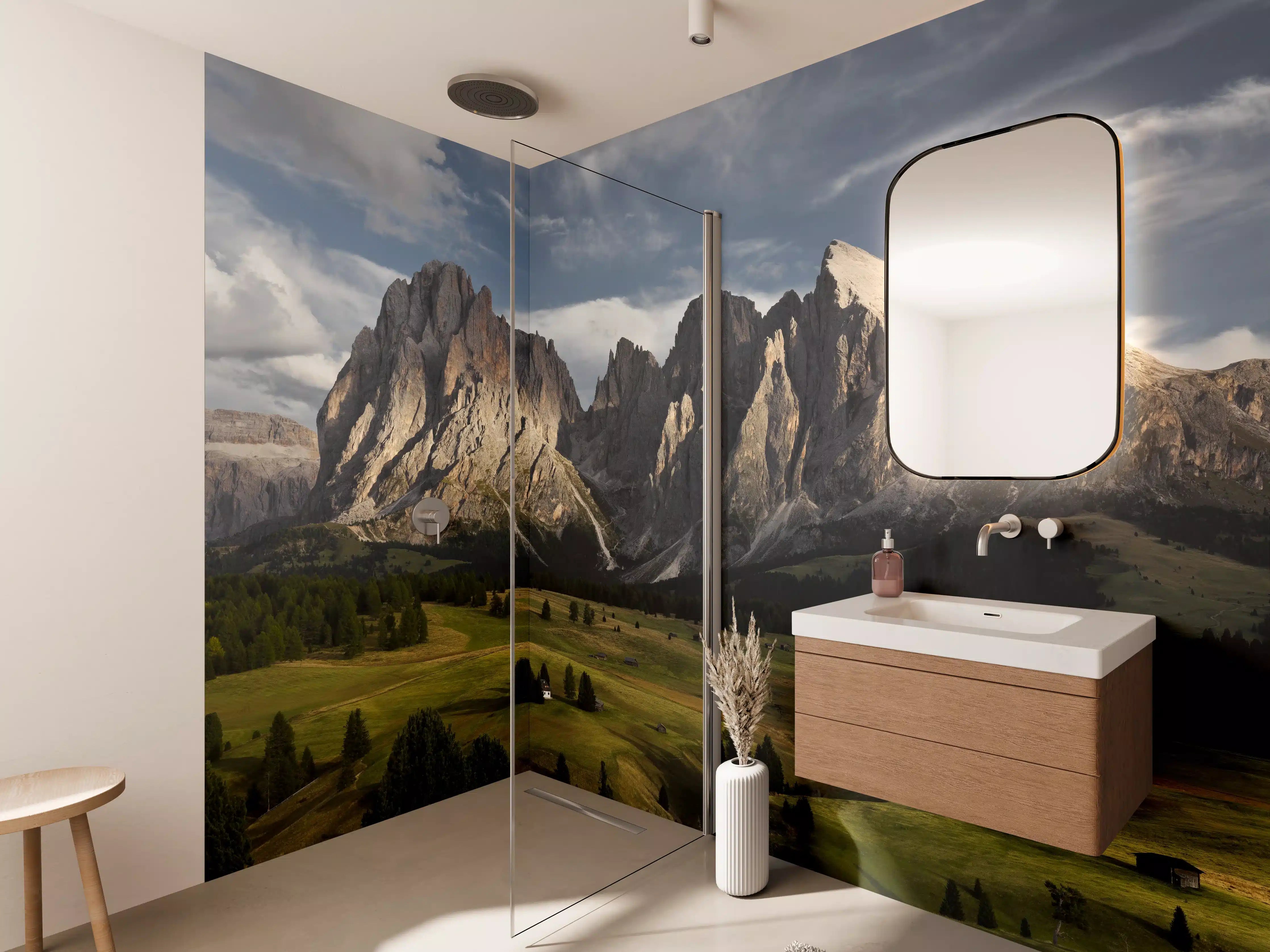 Wandverkleidung Bad - Alpenpanorama Dolomiten Wiese