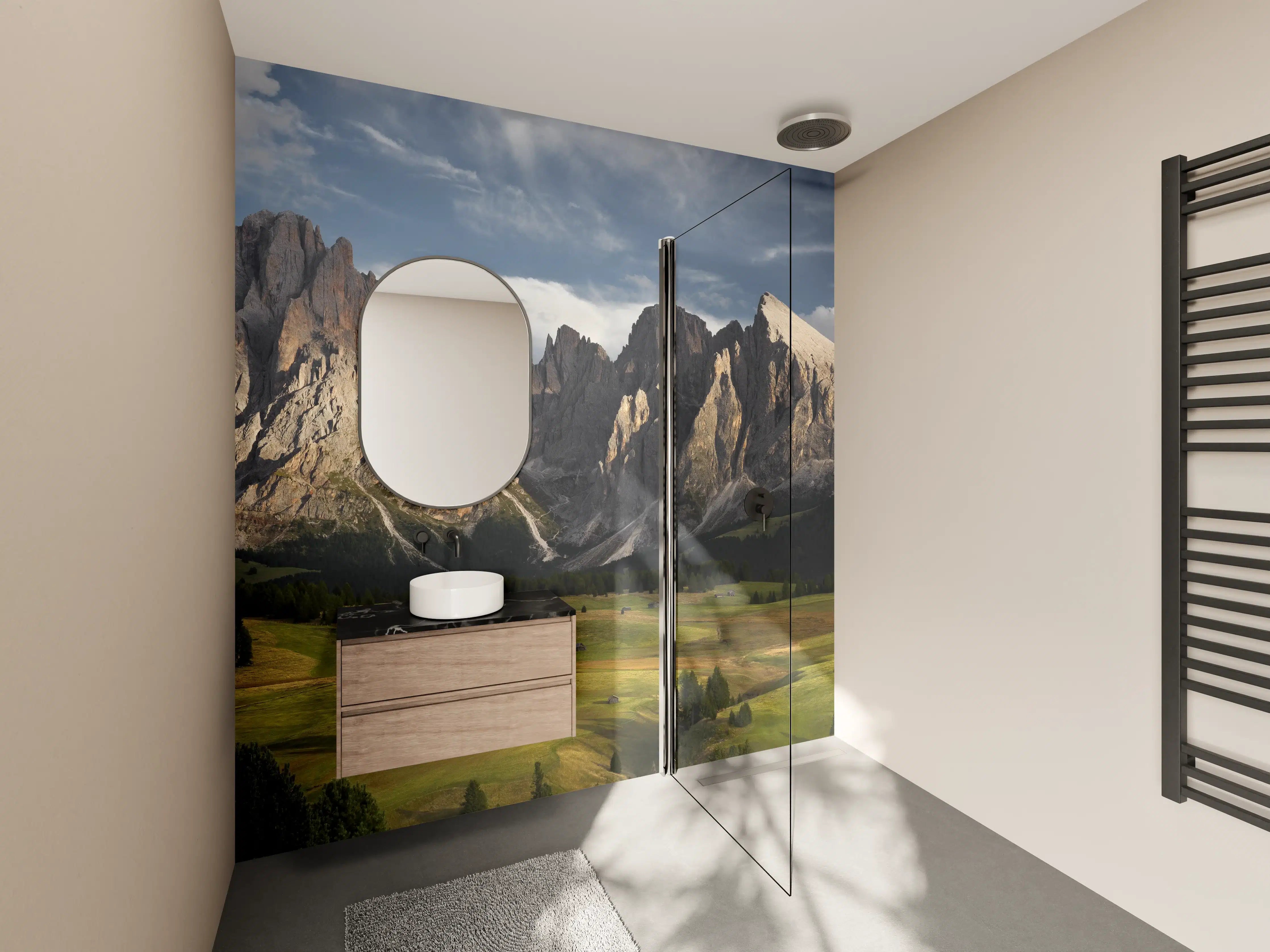 Wandverkleidung Bad - Alpenpanorama Dolomiten Wiese