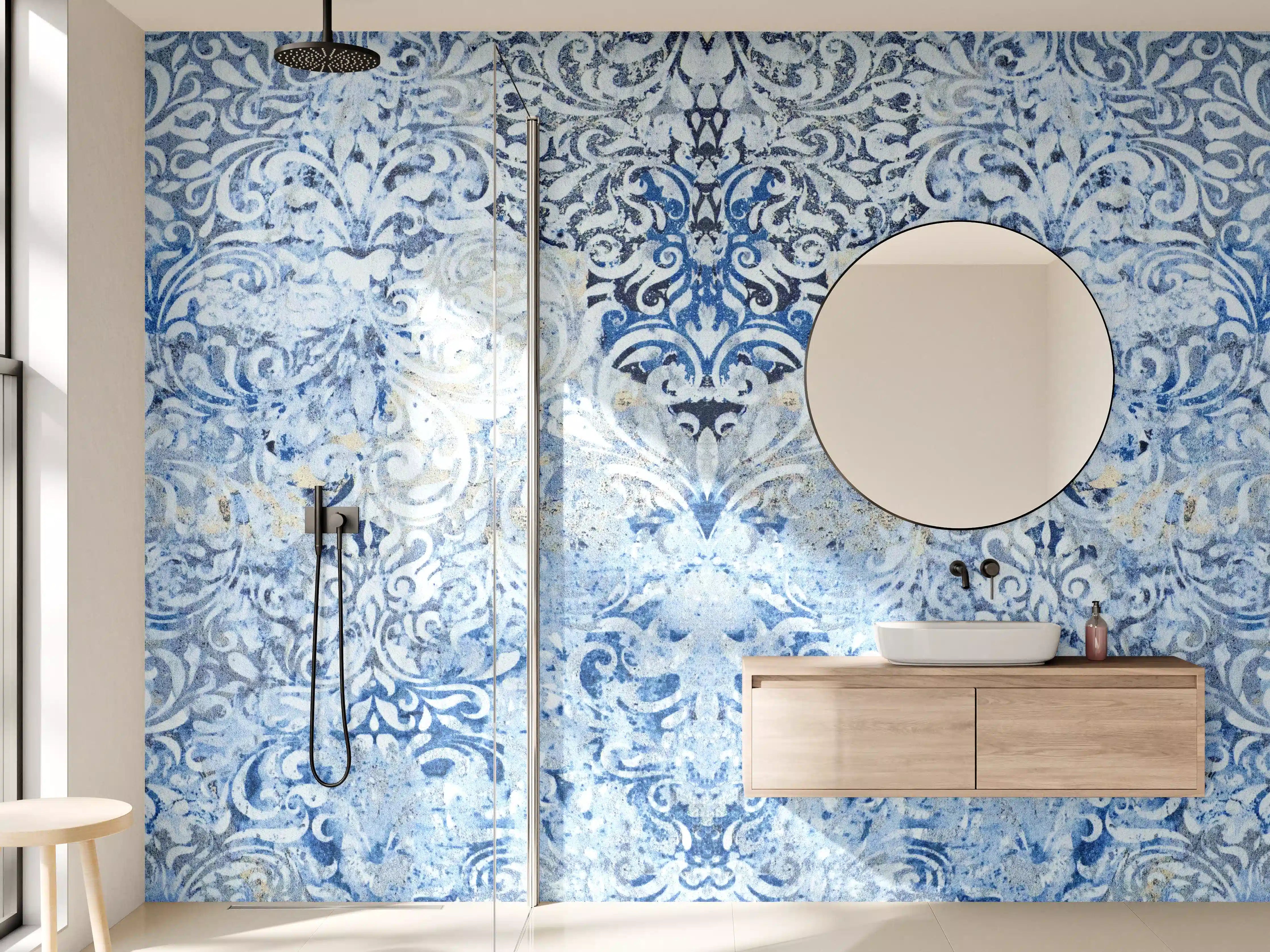 Wandverkleidung Bad - Alt blau graues vintage Fliesenmuster