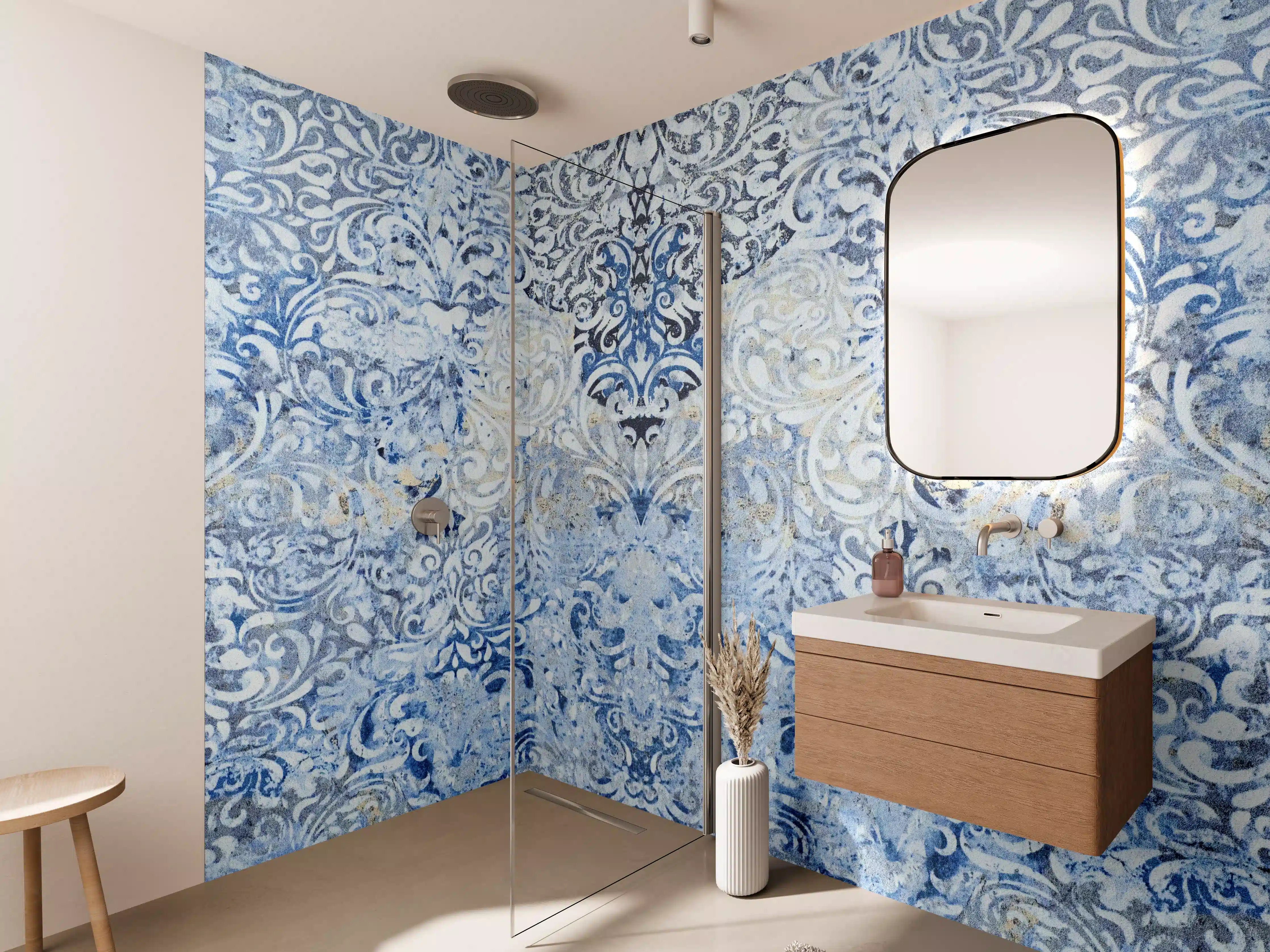 Wandverkleidung Bad - Alt blau graues vintage Fliesenmuster