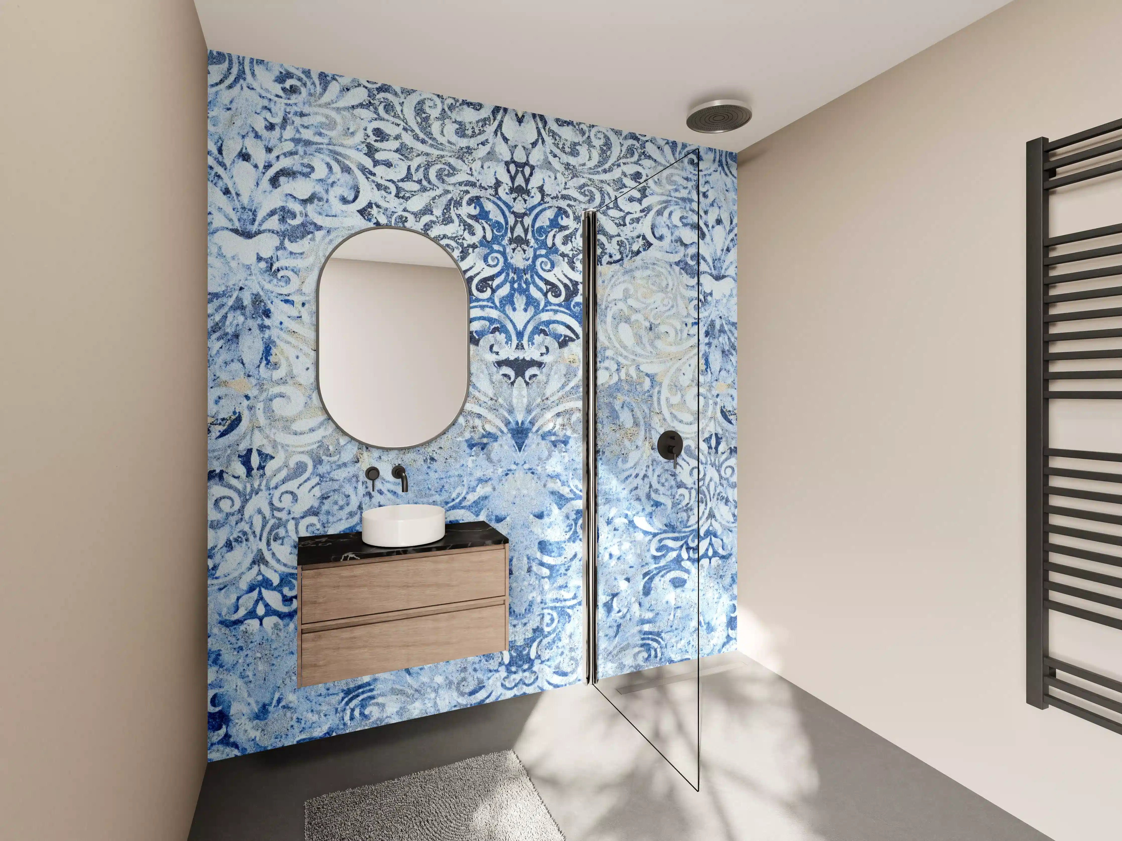Wandverkleidung Bad - Alt blau graues vintage Fliesenmuster