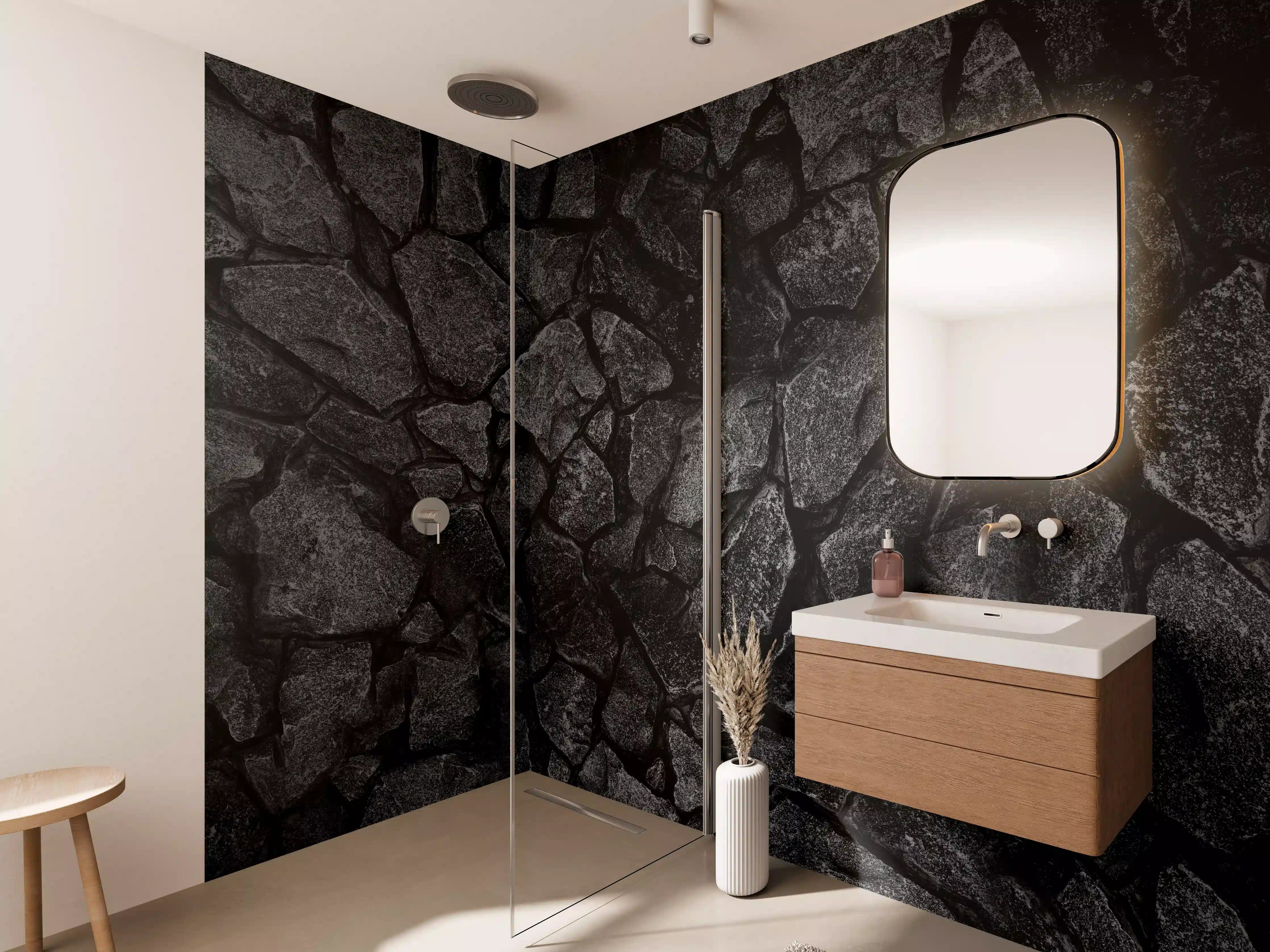 Wandverkleidung Bad - Alte Steinmauer - Hintergrund