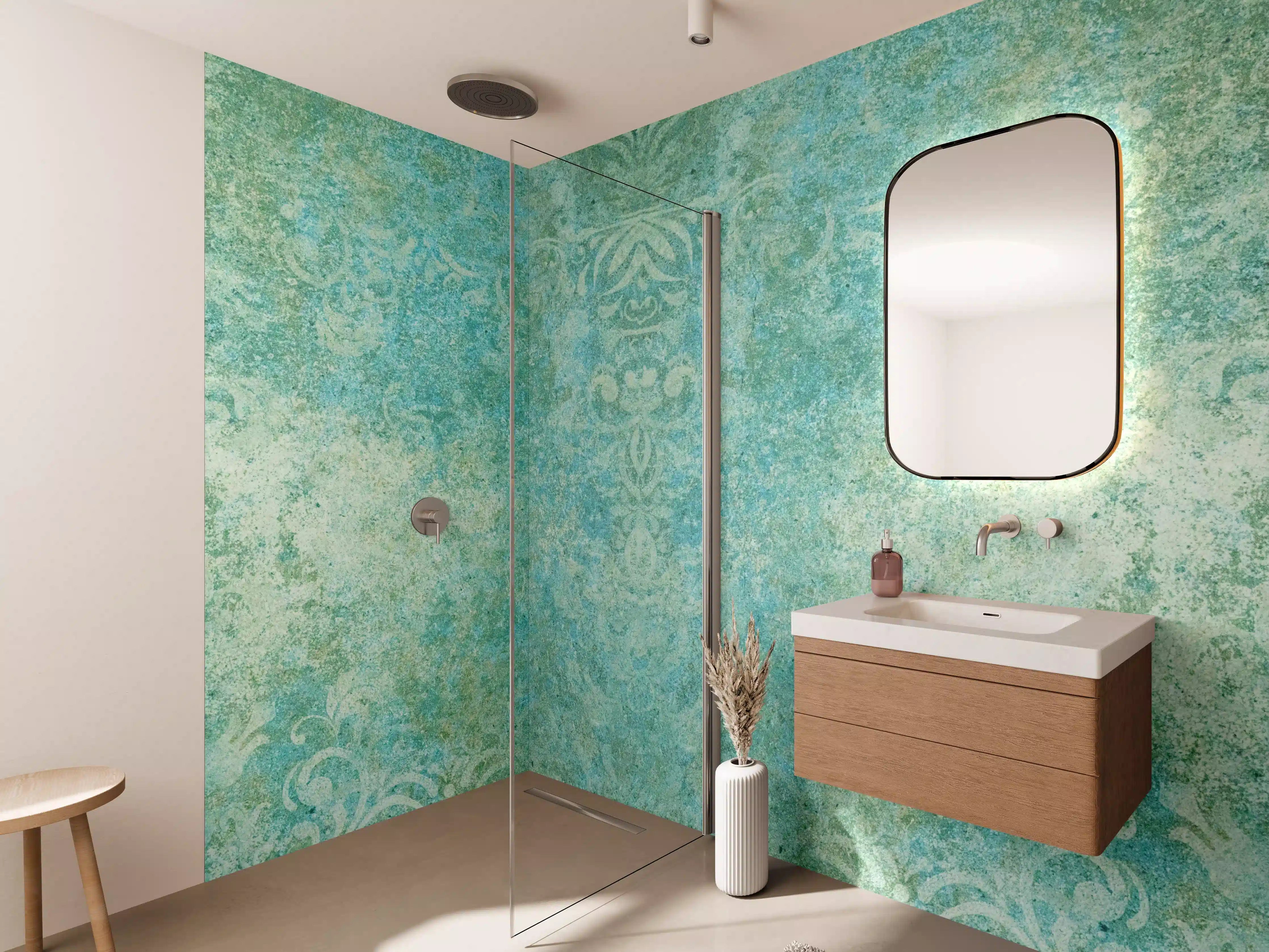 Wandverkleidung Bad - Alte blaugrüne Vintage-Fliesen