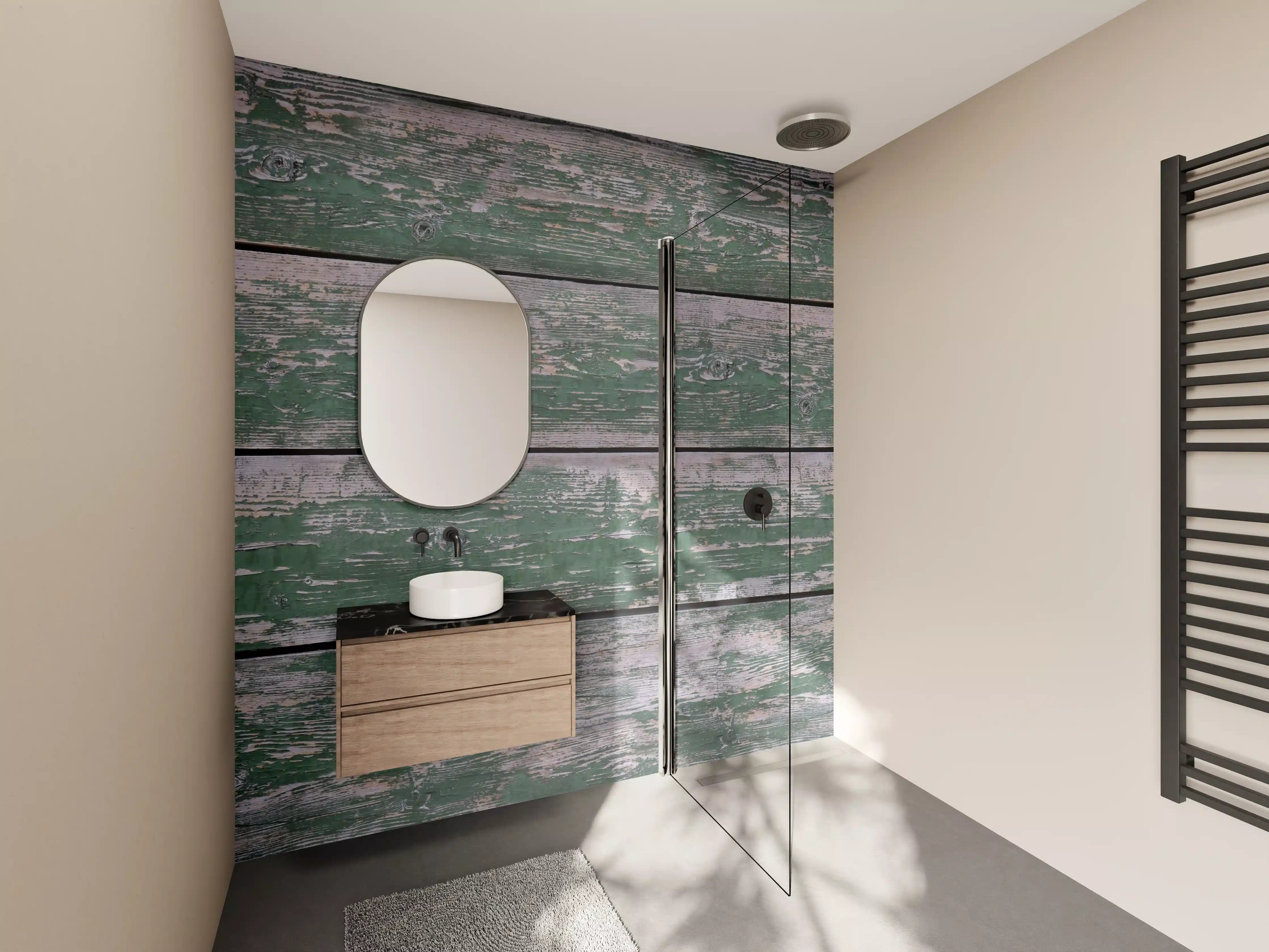 Wandverkleidung Bad - Alte grünliche Holztextur