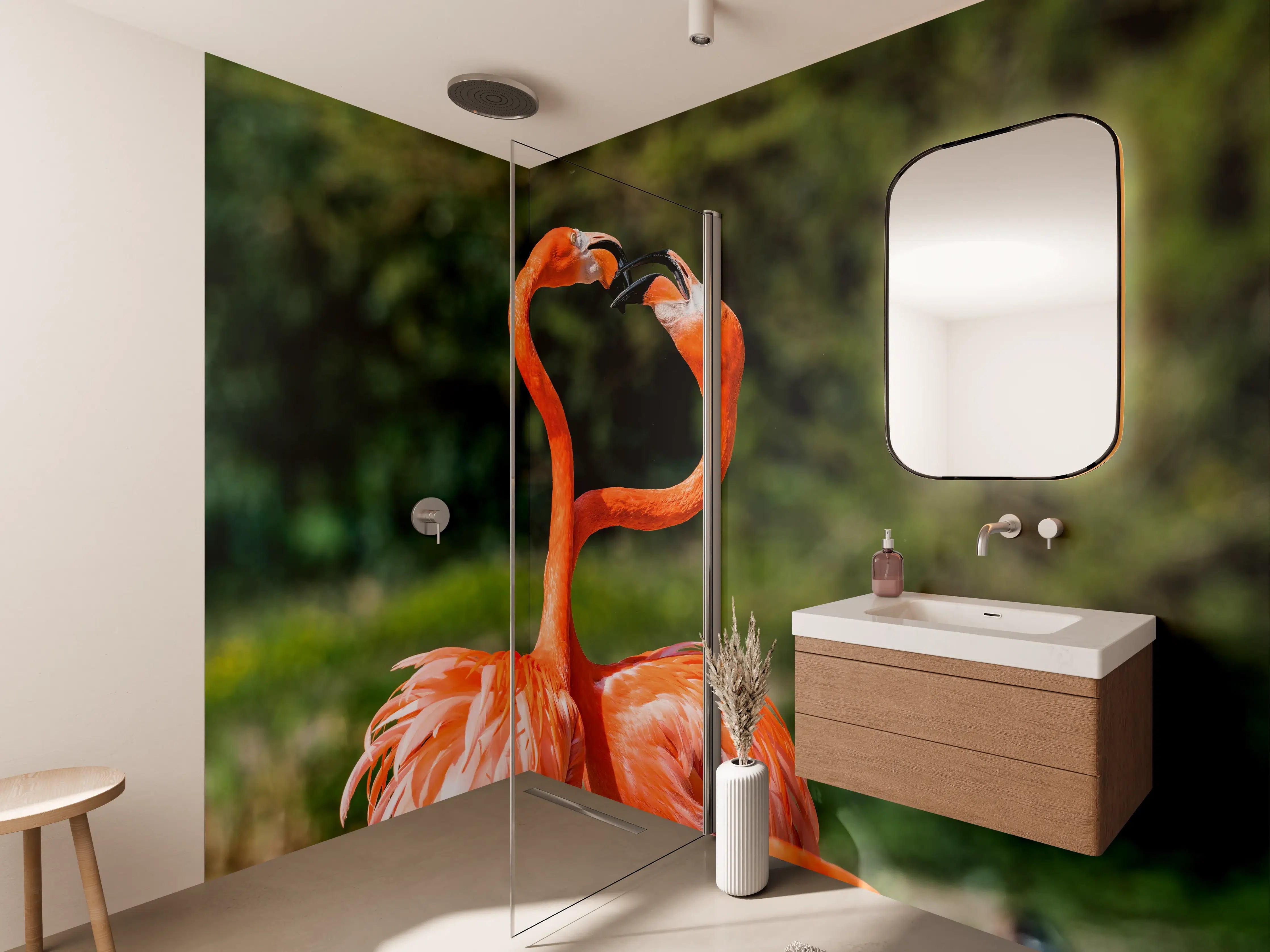 Wandverkleidung Bad - Amerikanisches Flamingo-Paar