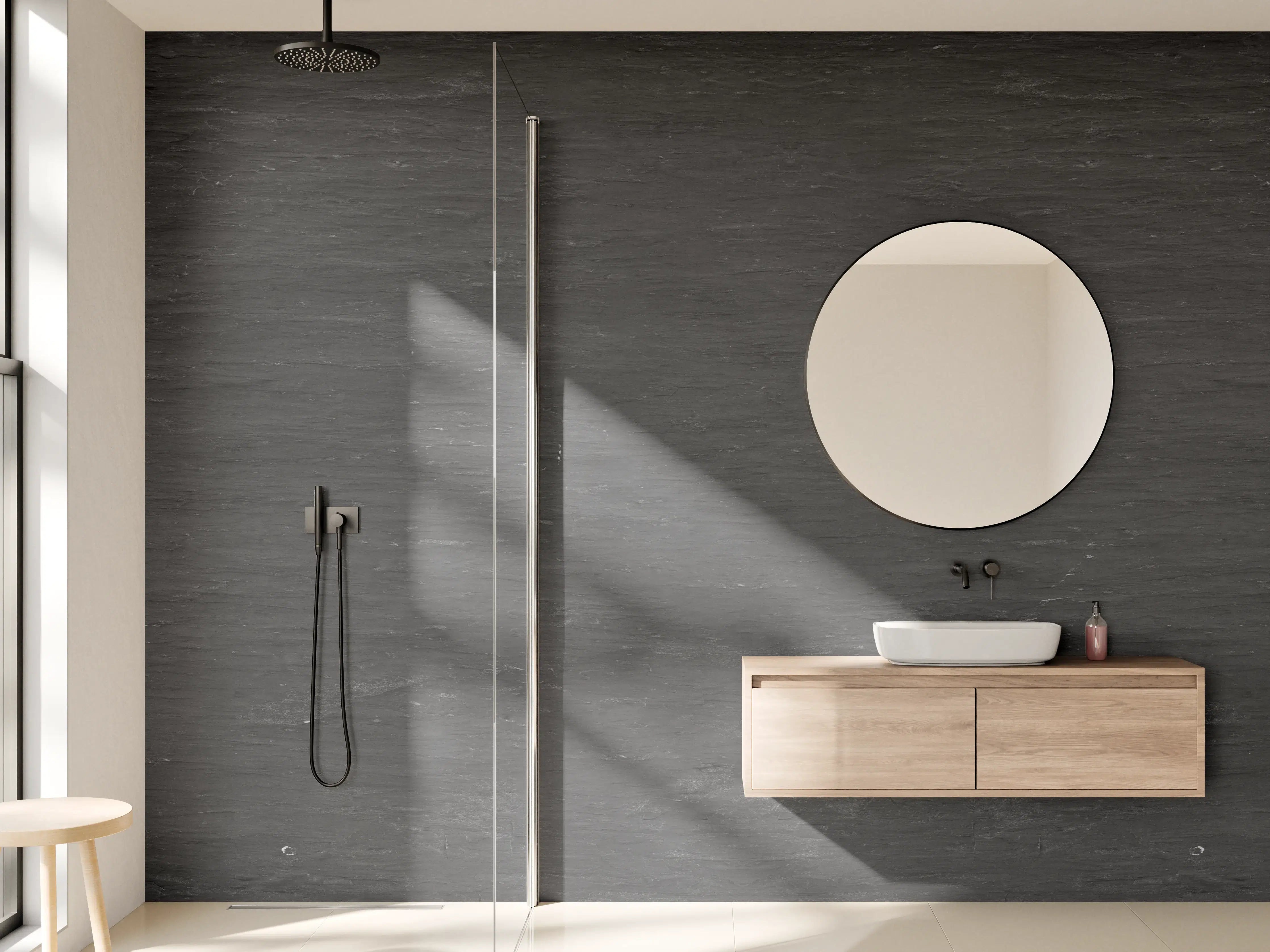 Wandverkleidung Bad - Anthrazit Schiefer Textur Panorama