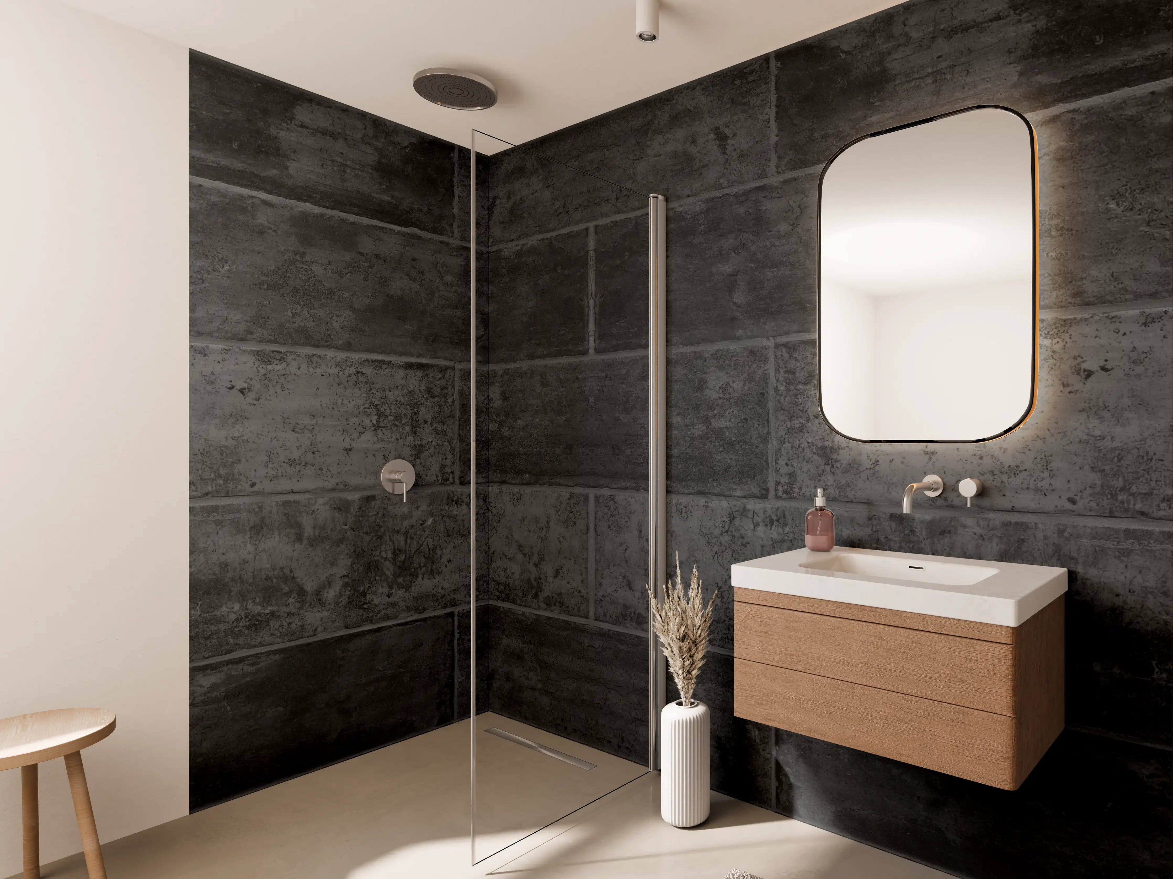 Wandverkleidung Bad - Anthrazit beschädigte Zementmauer