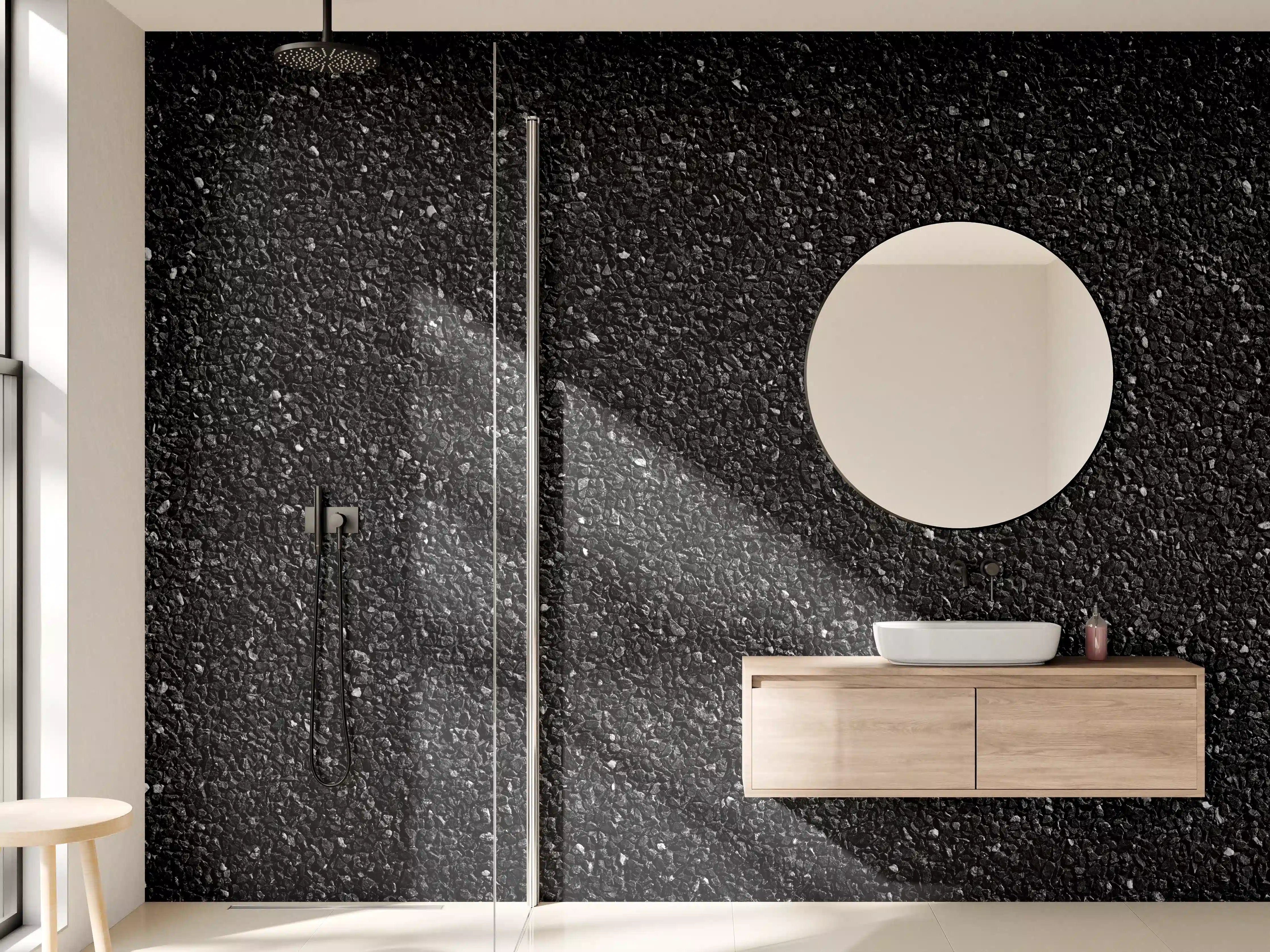 Wandverkleidung Bad - Anthrazitfarbenes Oberflächenpanorama